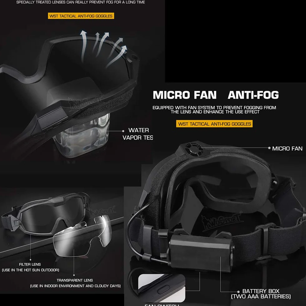 WLXW Gafas Tácticas A Prueba de Niebla con Ventilador Para Aire Libre Airsoft Paintball Deporte Militar Caza Y Tiro Gafas de Seguridad Esquí Snowboard Bicicleta Deportes