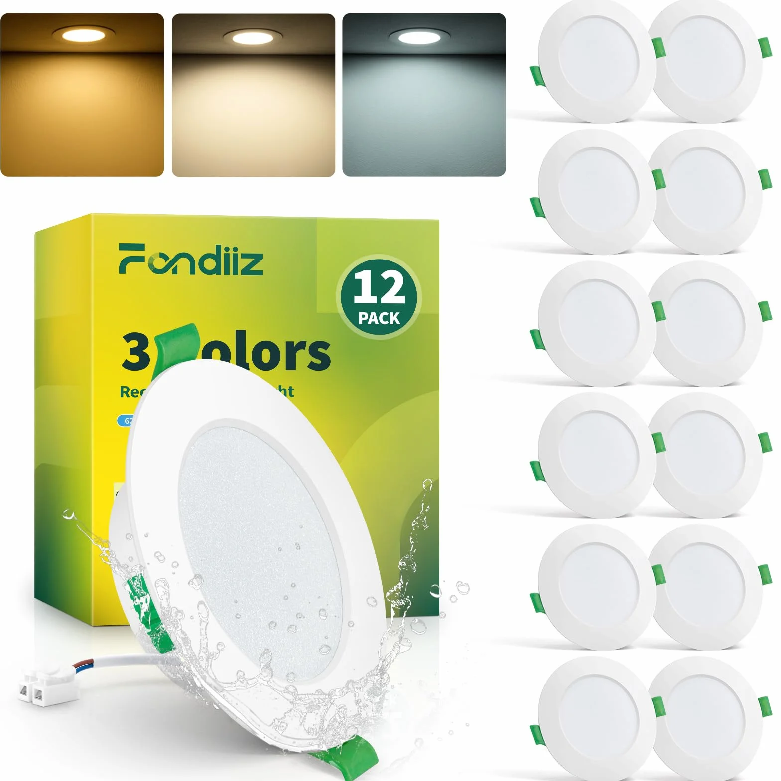 Fondiiz 12 Pack Downlight LED Techo Empotrable, 6W 220V IP44, Corte 75-90mm, Diámetro 98mm
