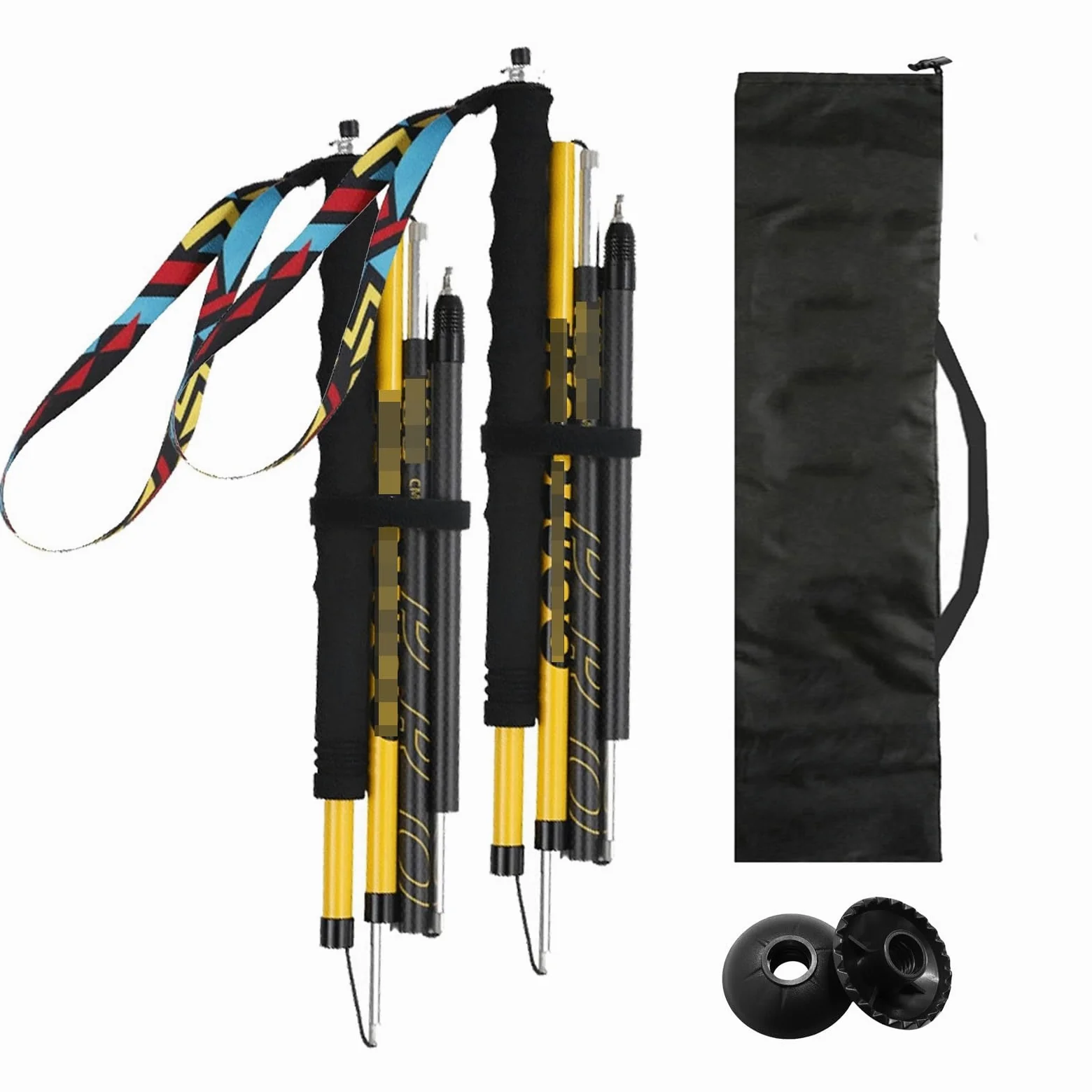 Juego de 2 Bastones Plegables para Senderismo, Bastones Ultraligeros y Plegables de Fibra de Carbono, Empuñadura de Espuma EVA, con Sistema Antichoque y Bloqueo Rápido