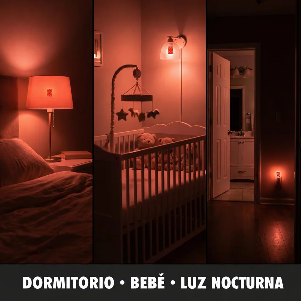 Bombilla Luz Roja Nocturna Melatonina E27 E14 Pack 2 Sin Luz Azul ni Flicker