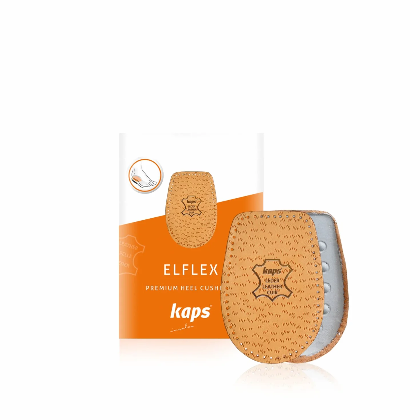 Kaps Elflex Plantillas Zapatos con Amortiguación en el Talón - Copas de Apoyo para el Talón - Piel Tinte Vegetal y Látex Suave - 1 Par (Mujeres/EUR 38-40)
