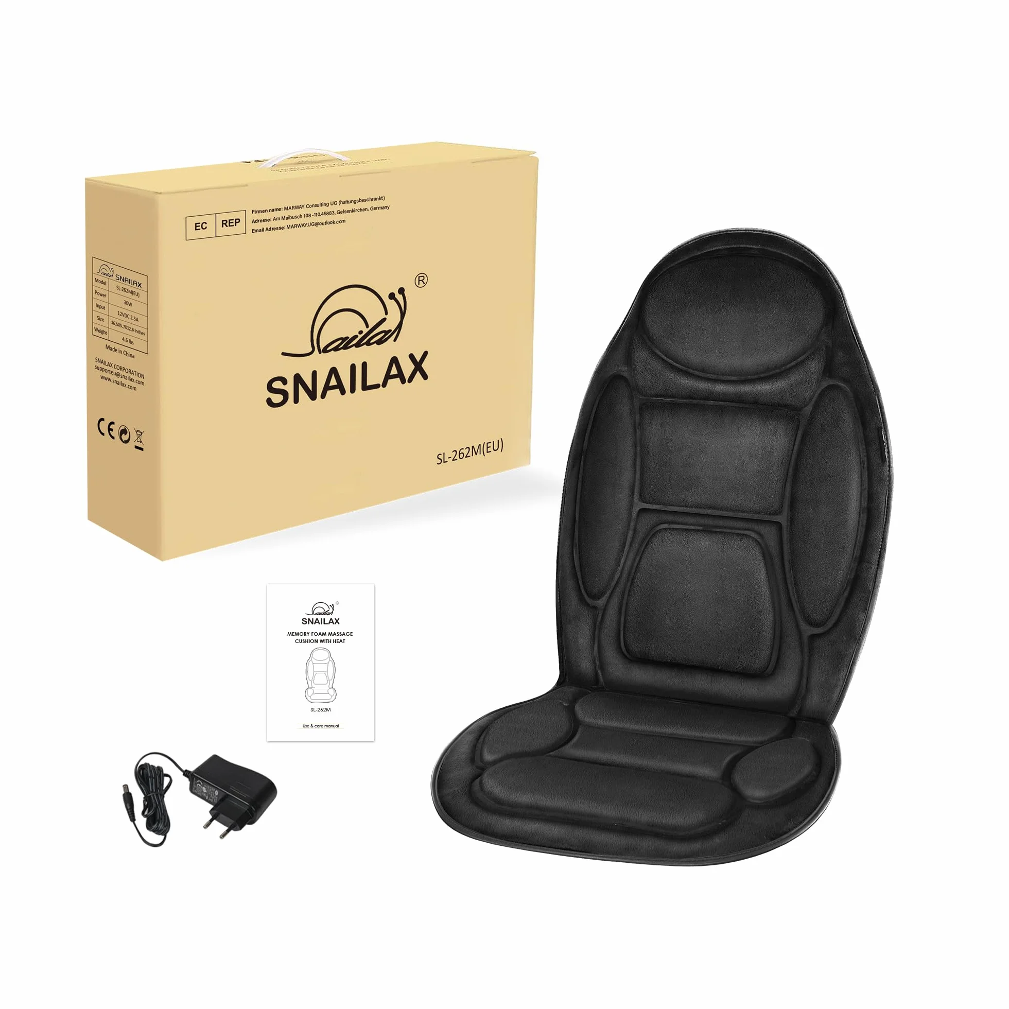 Snailax Cojín de Espuma con Memoria y Calor, Masajeador de Espalda y Cuello con Vibración, Regalo para Hombre y Mujer