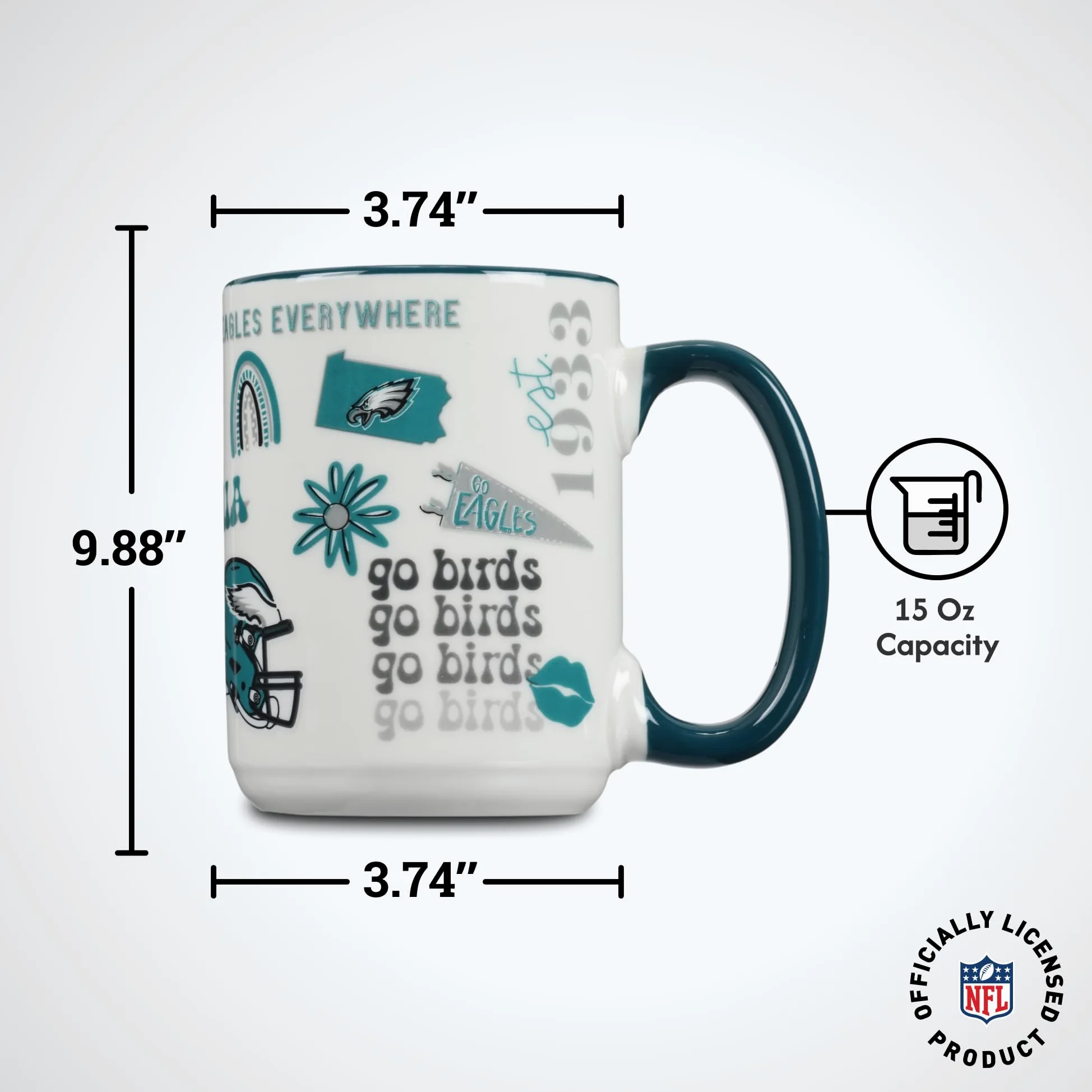 The Memory Company Taza de cerámica con licencia oficial de la NFL de 15 onzas, taza de café perfecta para los fanáticos del fútbol americano