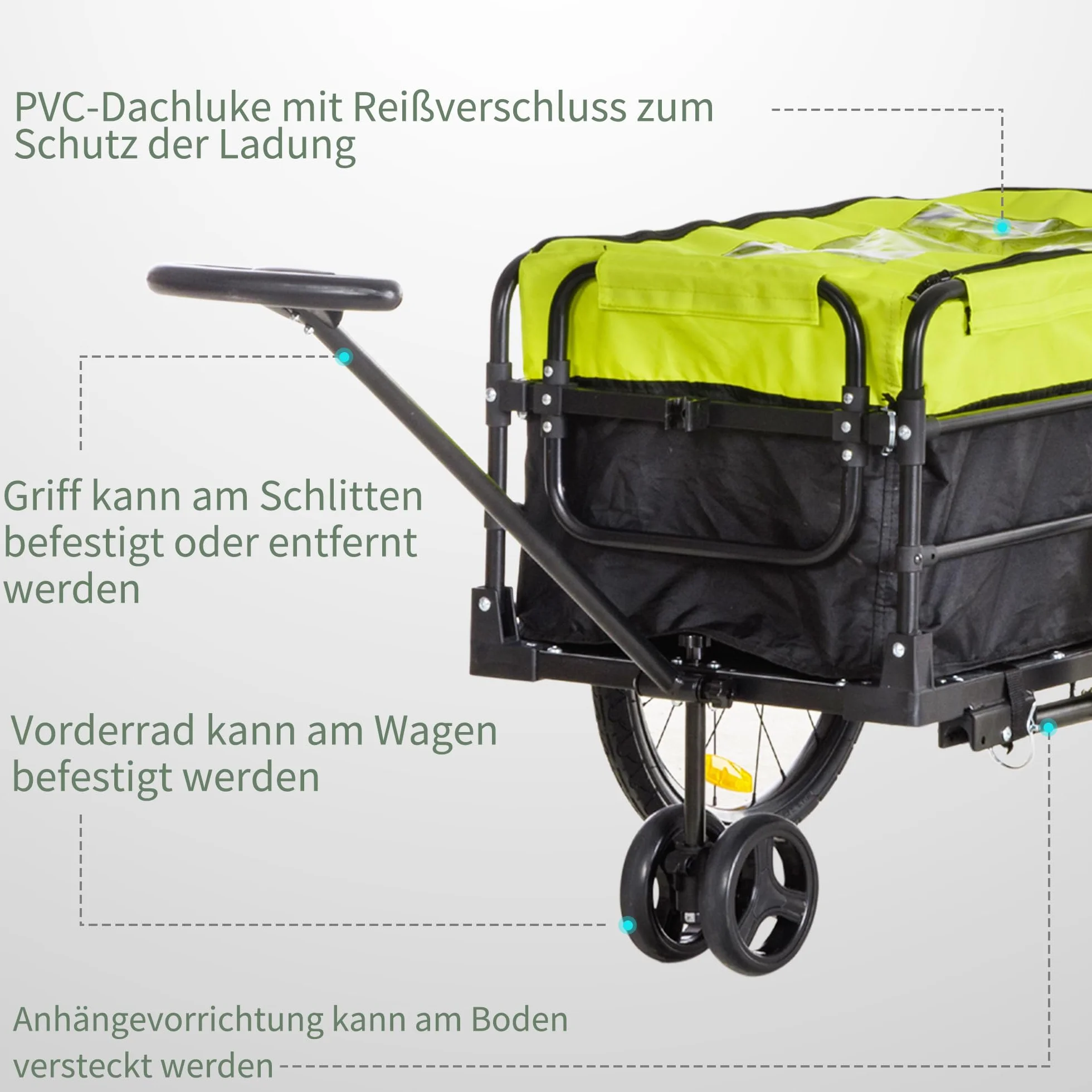 HOMCOM 2 en 1 Remolque de carga para bicicleta con neumáticos de 20 pulgadas, capacidad de carga de 40 kg, acero Oxford, 130 x 64 x 64/103 cm