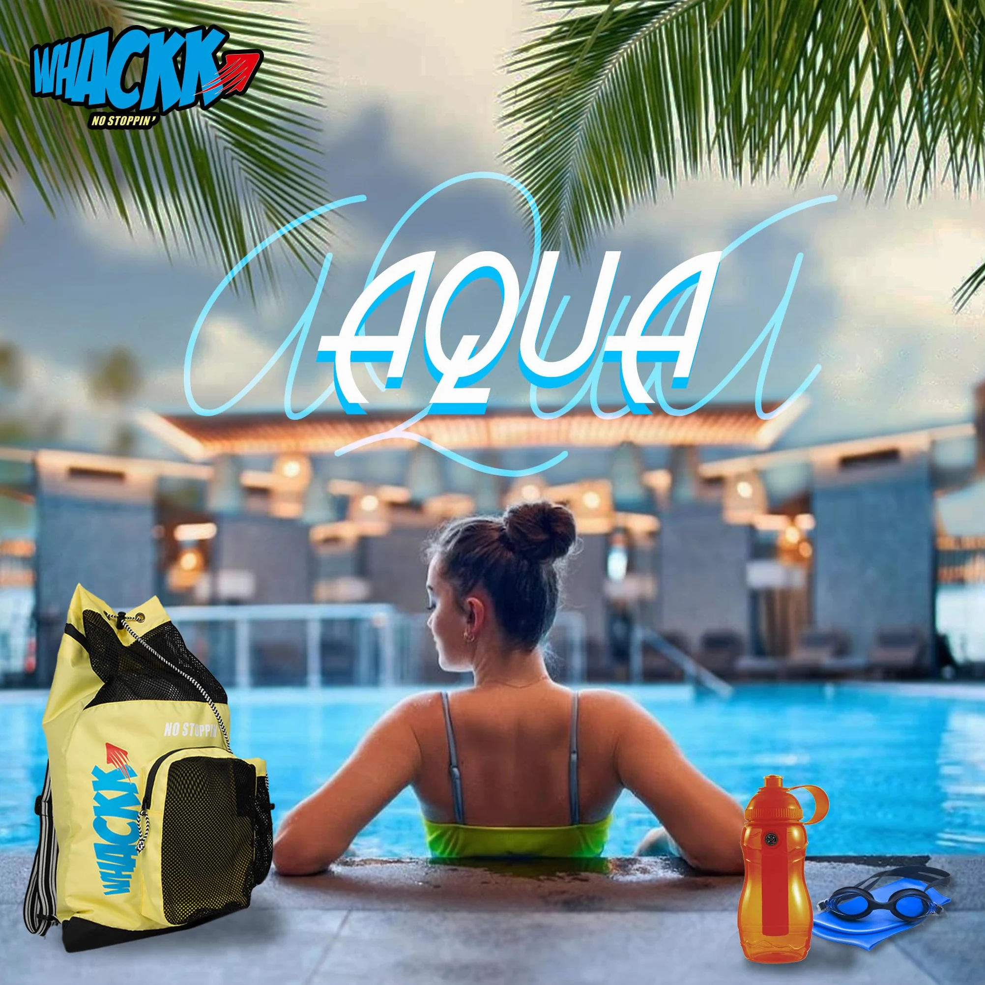Whackk Aqua - Bolsa unisex para equipo de natación, deportes acuáticos, bolsas secas, bolsillo húmedo, accesorios, bolsa de playa, equipo de gimnasio, mochila con cordón, bolsa de netball, bolsillo