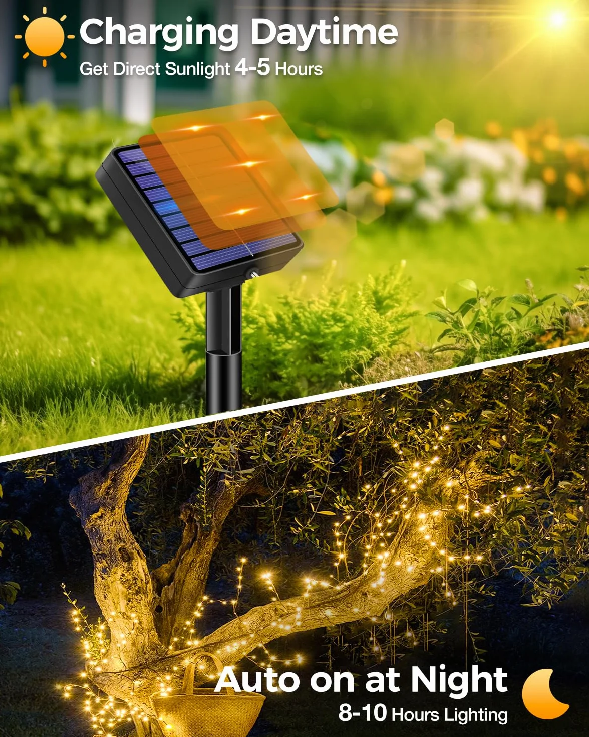 Guirnaldas Luces Exterior Solar 5+2M 50 LED 8 Modos IP65 Blanco Calido