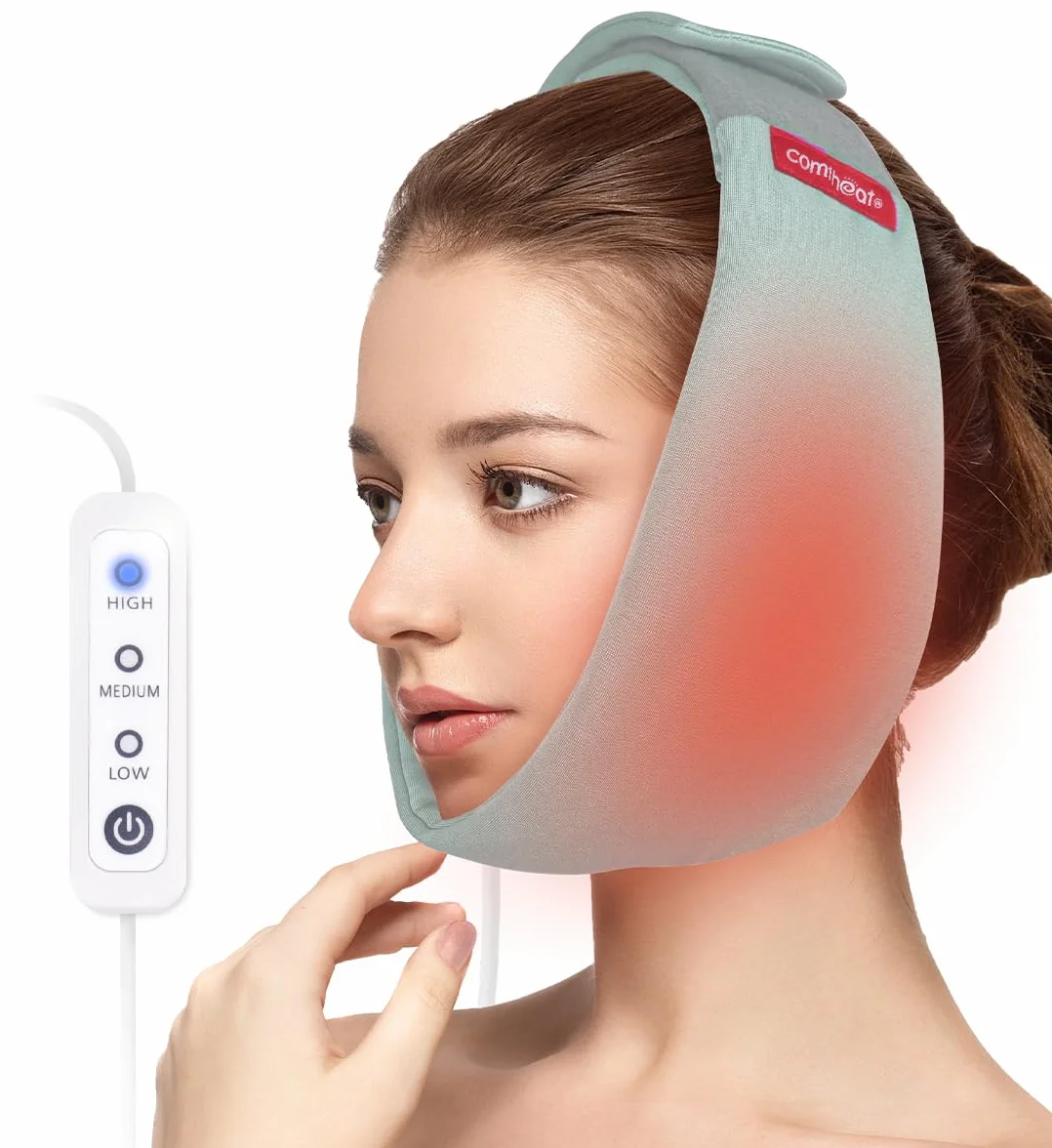 Máscara de calefacción facial USB para TMJ, 3 ajustes de calor ajustables