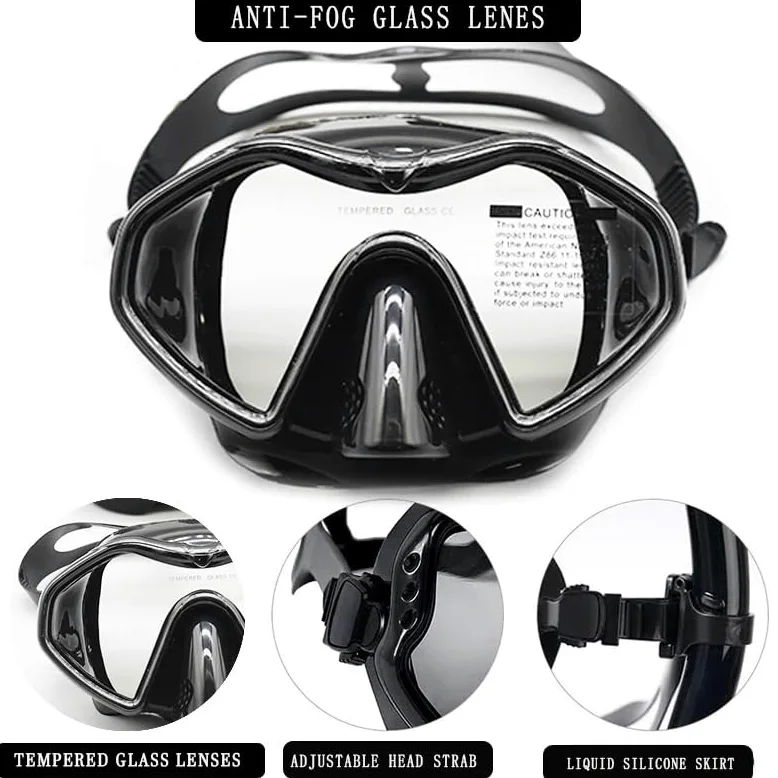 Máscara de Snorkel Buceo Kit de Snorkel de Silicona Impermeable y antivaho para Adultos con Espejo de Superficie de Buceo de Gran tamaño