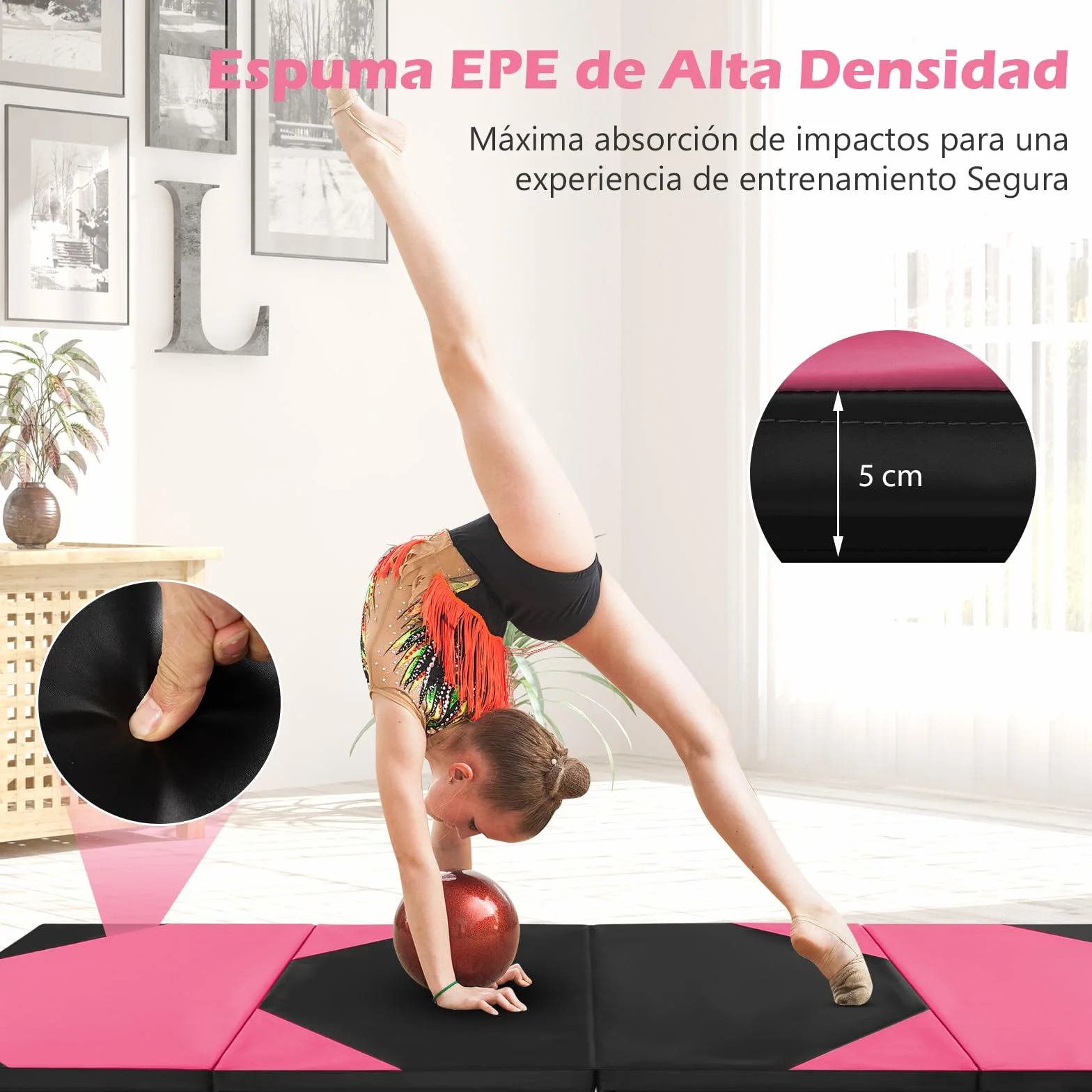 COSTWAY Colchoneta de Gimnasia Plegable 300x117x5 cm Esterilla Impermeable PU 4 Paneles