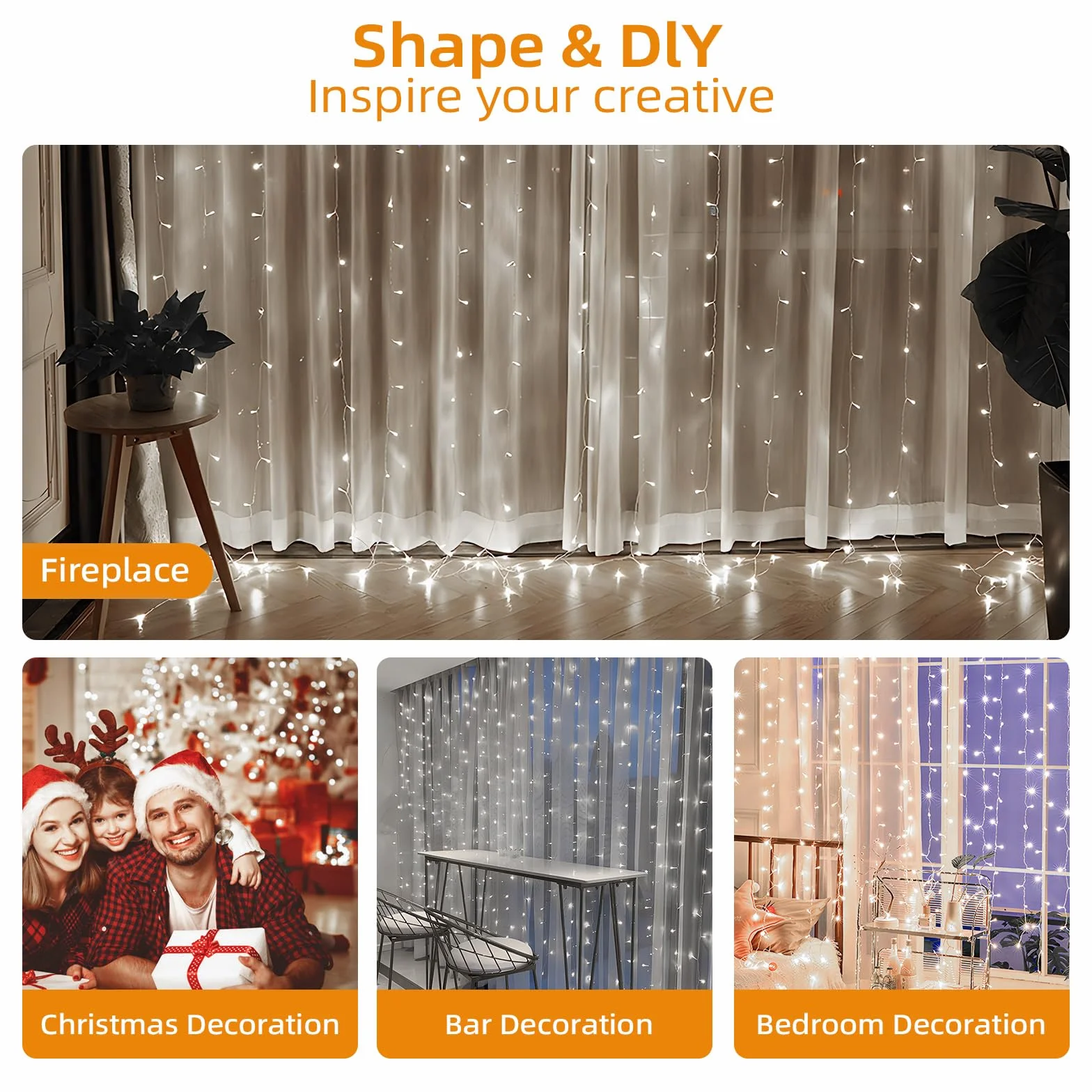 Cortina de Luces LED 360 LED 3.6 x 3M con Control Remoto 8 Modos USB para Exterior Navidad Jardín (Blanco frío)