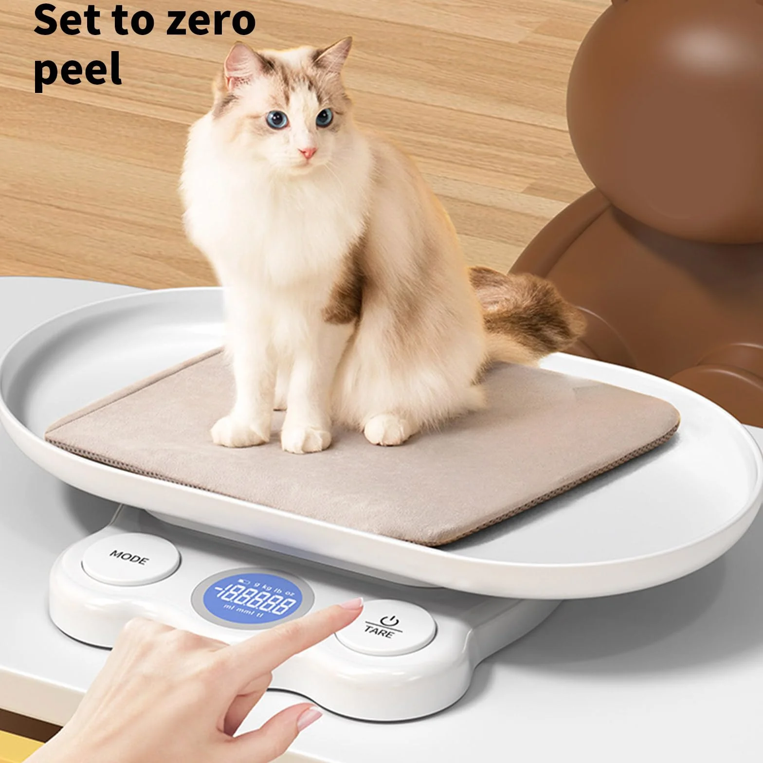 Báscula para bebés y mascotas con bandeja desmontable, bloqueo automático, 5 kg, ABS