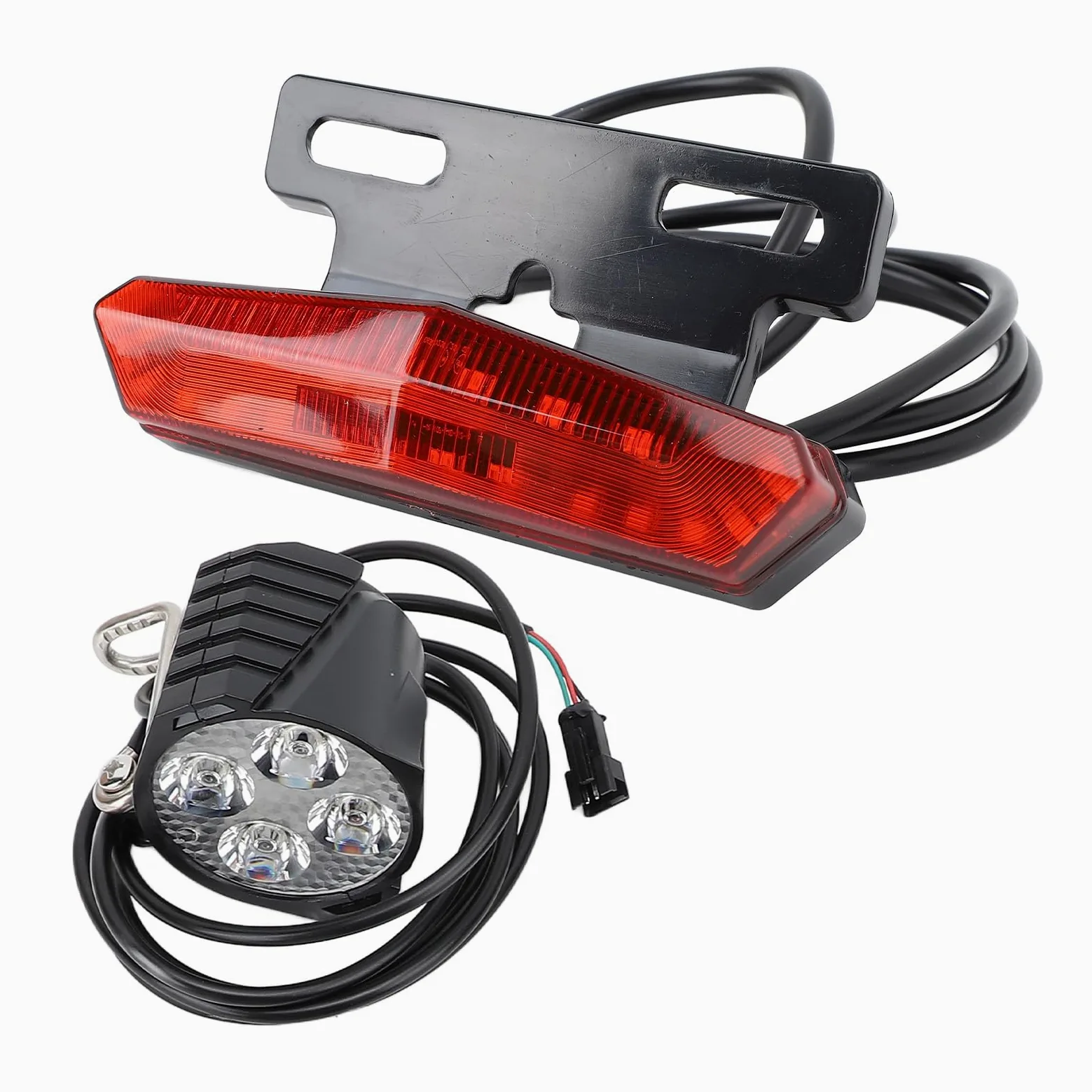 CHICIRIS - Conjunto de luces de bicicleta eléctrica, faro LED y luz trasera con botón de conmutación de bocina, advertencia de freno y intermitente, para bicicleta eléctrica 24 V 36 V 48