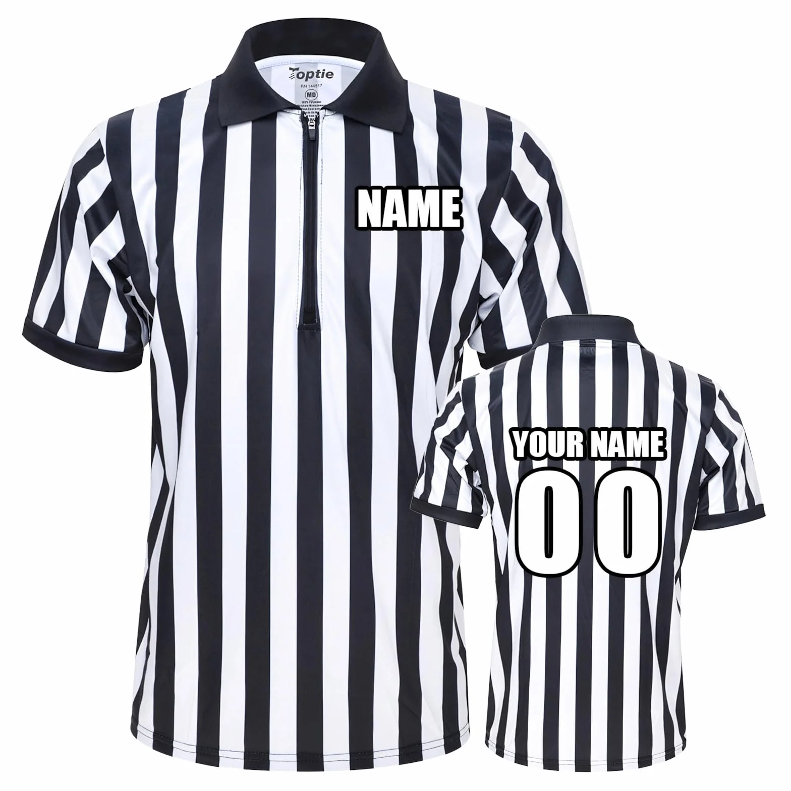 TopTie Camisetas árbitro Disfraz árbitro Personaliza Camiseta Polo T-Shirts Manga Corta con Cremallera 1/4 Camiseta Rayas Negras y Blancas