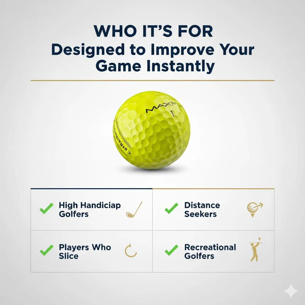 Maxfli StraightFli - Pelotas de golf color amarillo brillante, paquete de 12 pelotas de golf de baja distancia de giro para disparos más rectos | Tacto suave, cubierta de ionómero duradera | para
