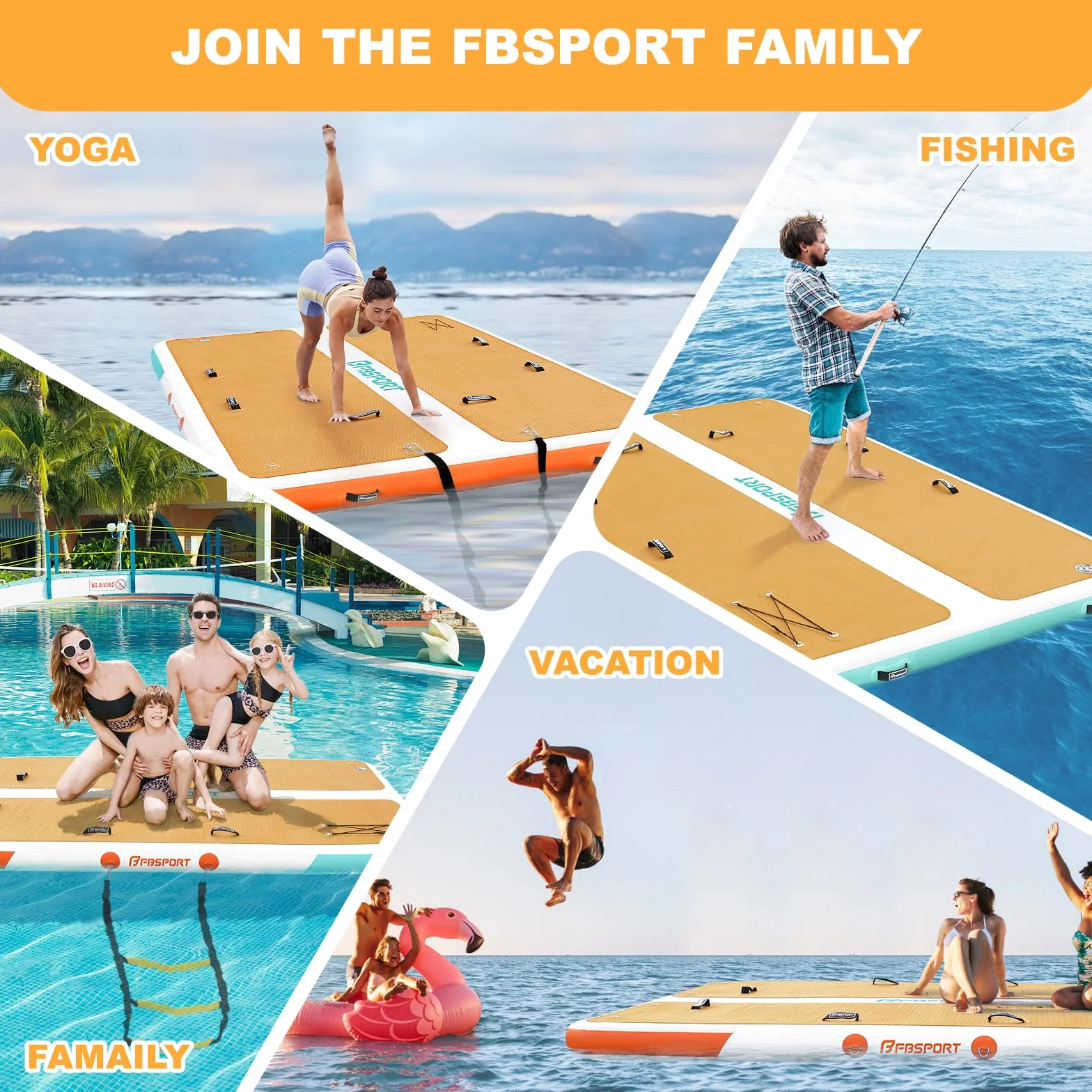 FBSPORT Muelle flotante inflable, plataforma de natación inflable de 10 pies para lago, alfombrilla flotante de agua inflable con superficie de EVA antideslizante, isla flotante para piscina, playa,