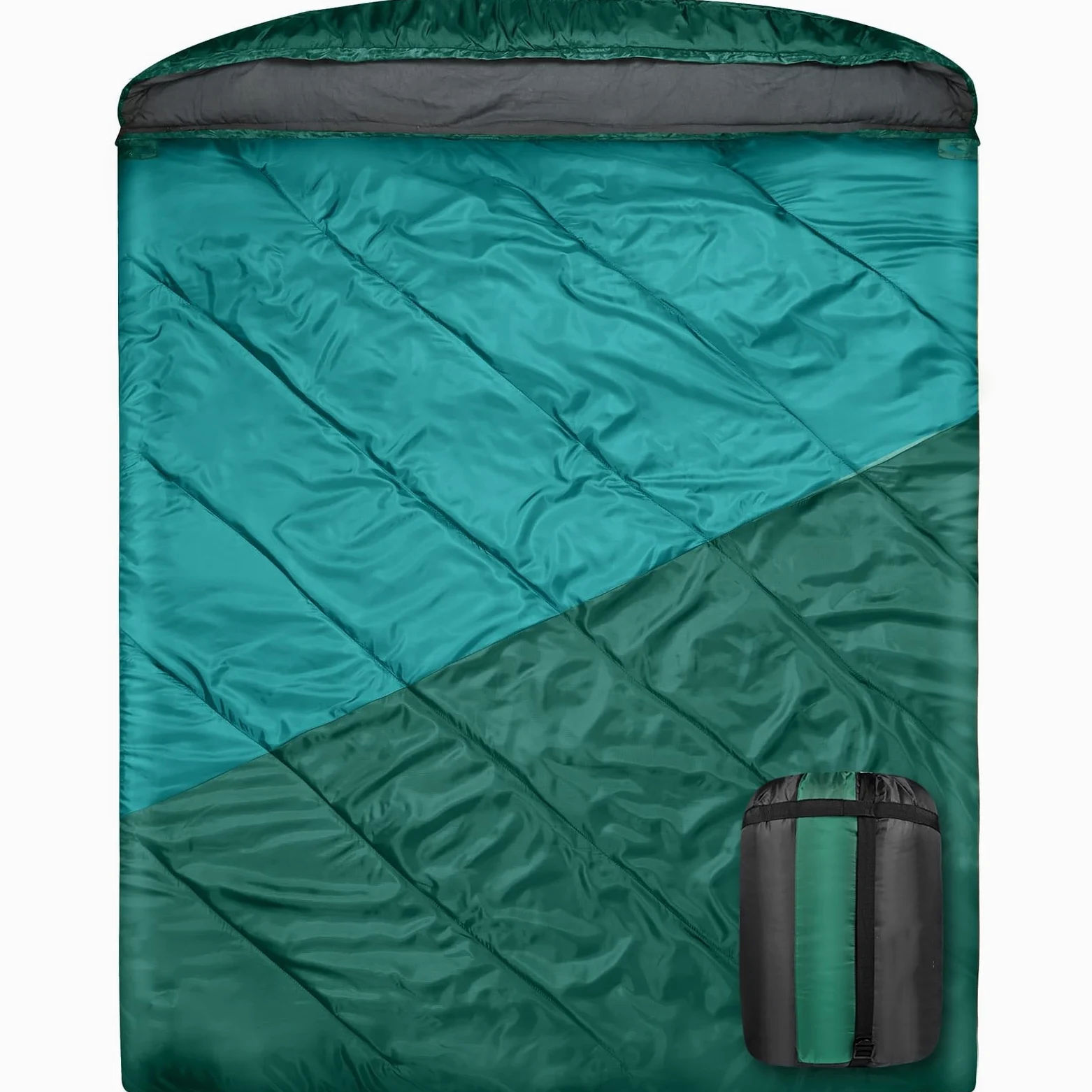 Saco de dormir doble, saco de dormir para 2 personas, tamaño Queen, para adultos, parejas, familia, camping, mochileros, XL, impermeable, ligero, para clima frío y cálido (azul lago)
