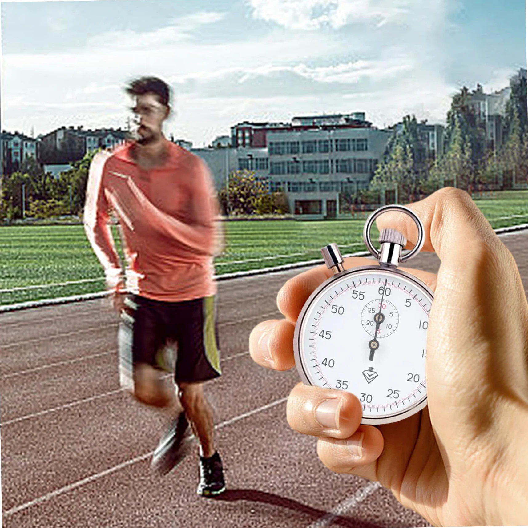 Cronómetro analógico mecánico de Acero Inoxidable con Pausa, Temporizador portátil para Correr, Entrenar y experimentar