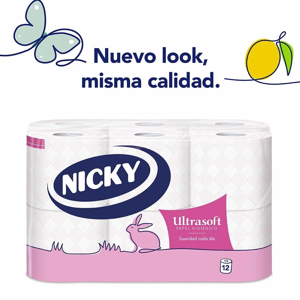 Nicky Ultrasoft Papel Higiénico 12 Rollos 140 Hojas 2 Capas Aroma Talco