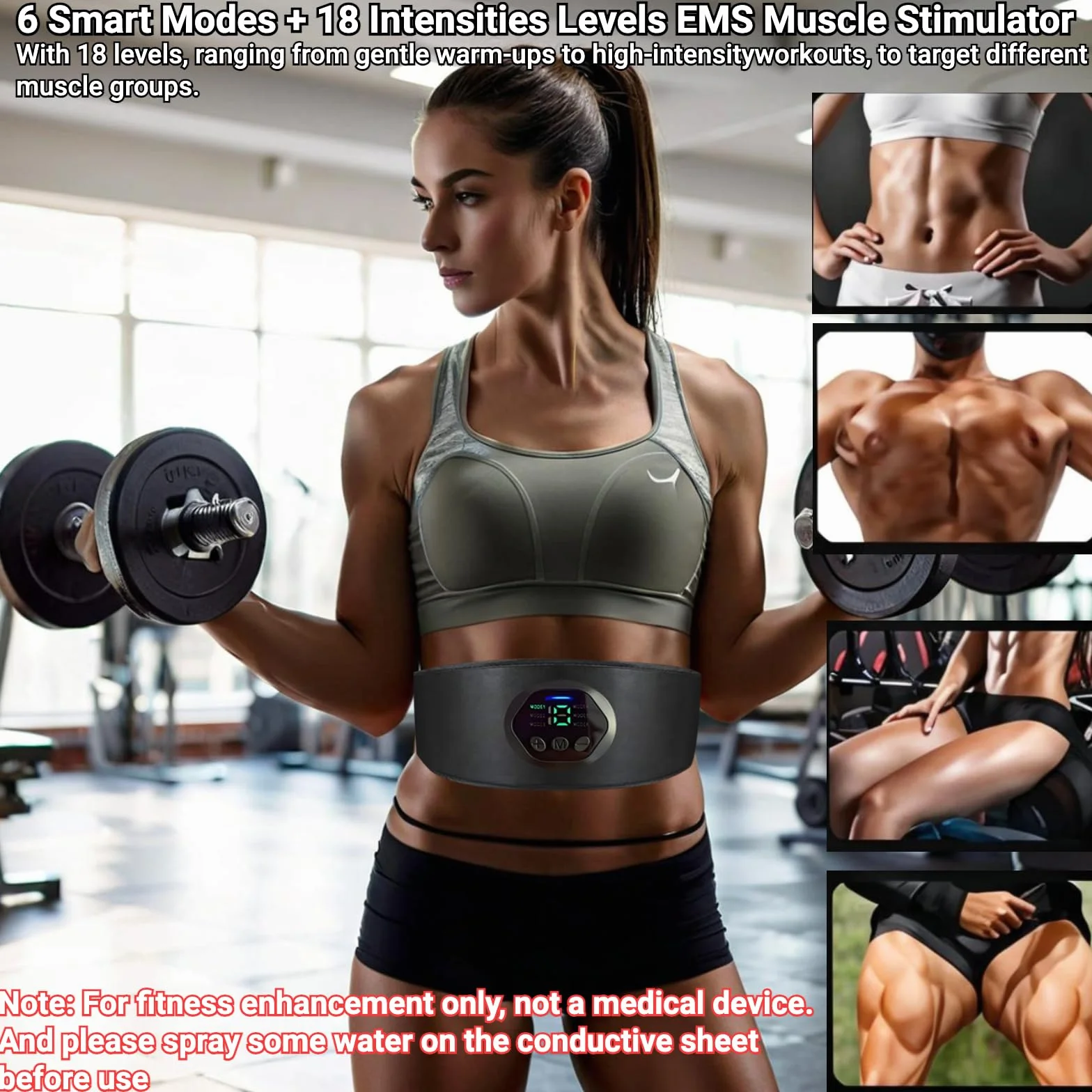 Estimulador Muscular EMS - Cinturón Abdominal Portátil con 6 Modos/18 Niveles para Hombres y Mujeres, Recargable por USB, Dispositivo de Tonificación y Entrenador de ABS con Pantalla Digital
