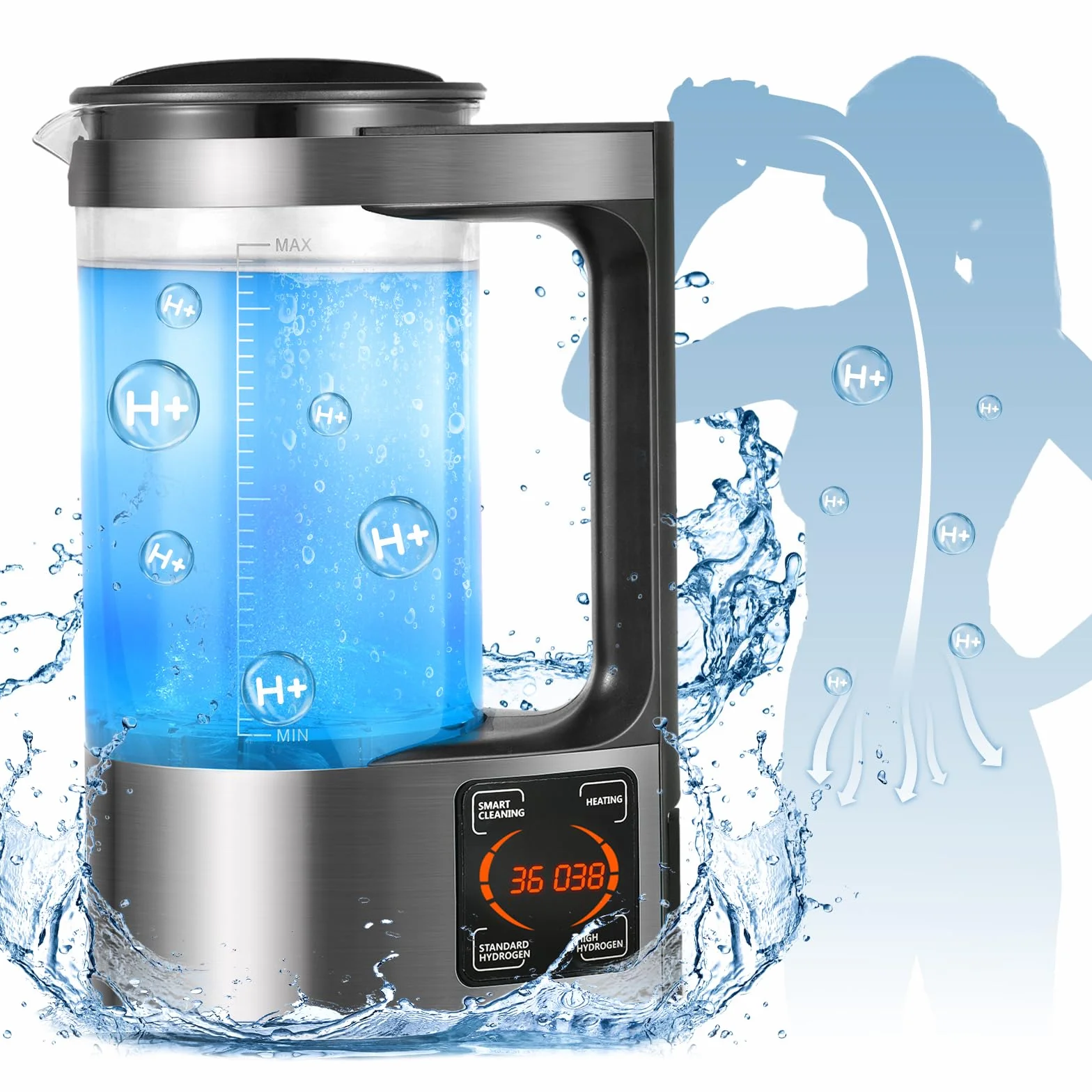 Botella de agua de hidrógeno portátil MINENICE, generador de agua hidrogenada de gran capacidad con pantalla LED y termostato para uso doméstico y comercial.