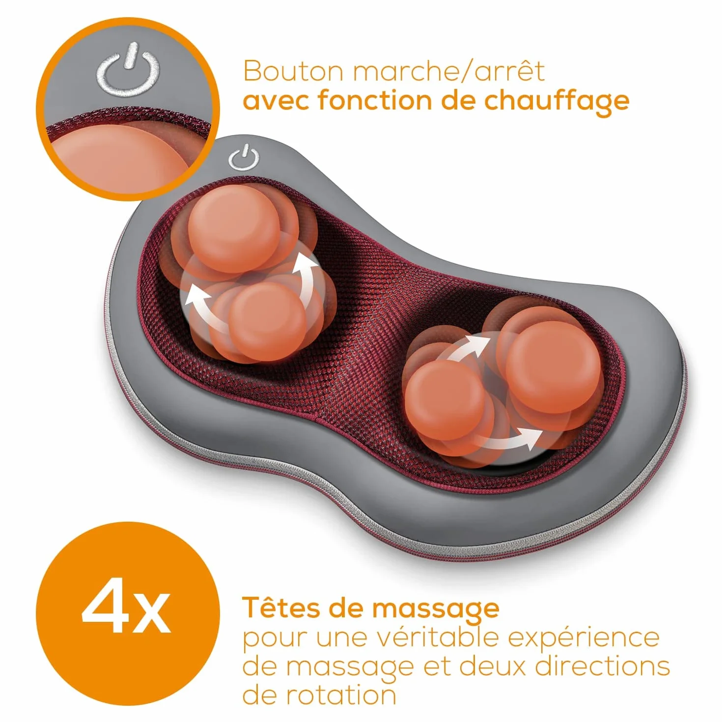 Beurer MG 149 Cojín de Masaje Shiatsu, masajeador cervical y espalda, 4 cabezales, función de calor
