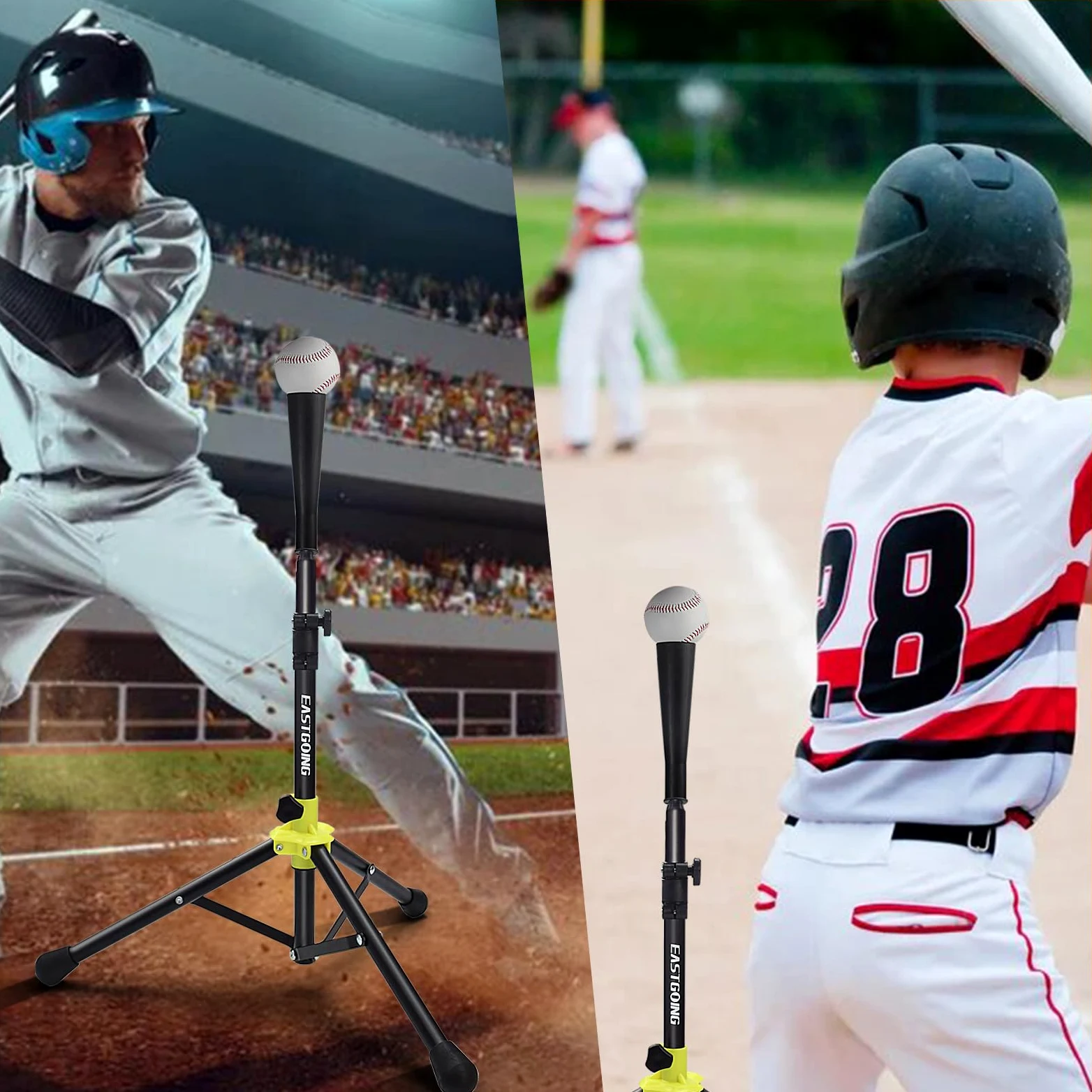 Eastgoing Camiseta de bateo portátil de béisbol y sóftbol de alta resistencia. Altura ajustable, portátil, plegable. Camiseta de béisbol para cualquier edad