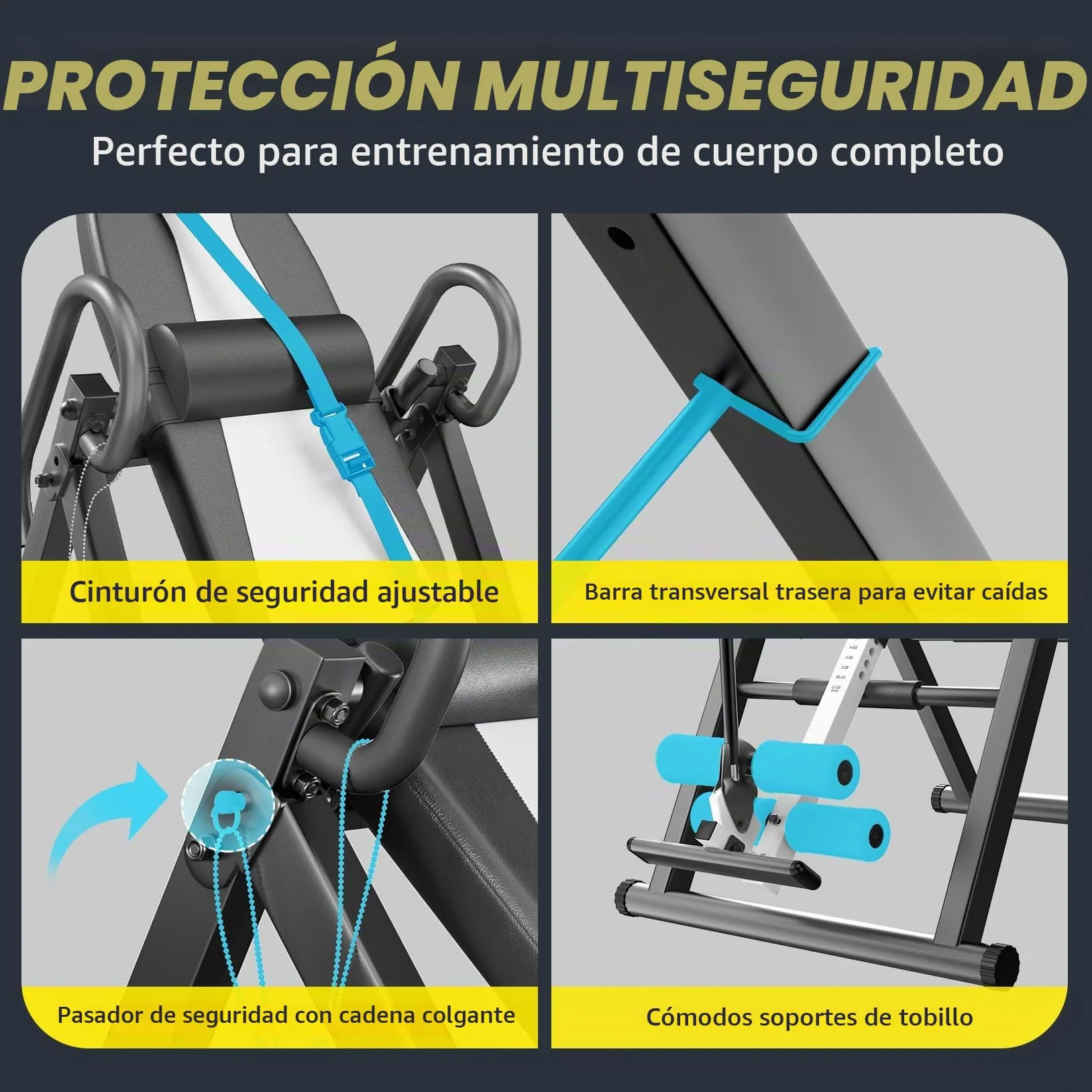 Dripex Gravity - Mesa de inversión resistente con reposacabezas y cinturón protector ajustable para terapia de alivio del dolor (blanco)
