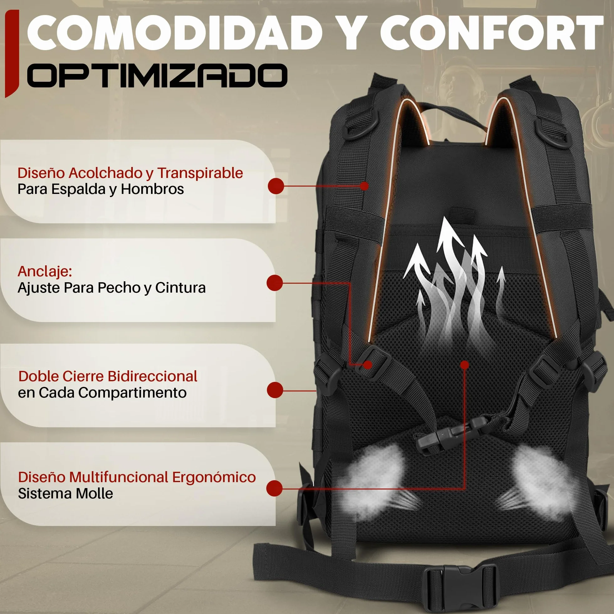 Mochila Militar 45L Tactica para Cross Training y Gimnasio con 5 Parches y Llavero