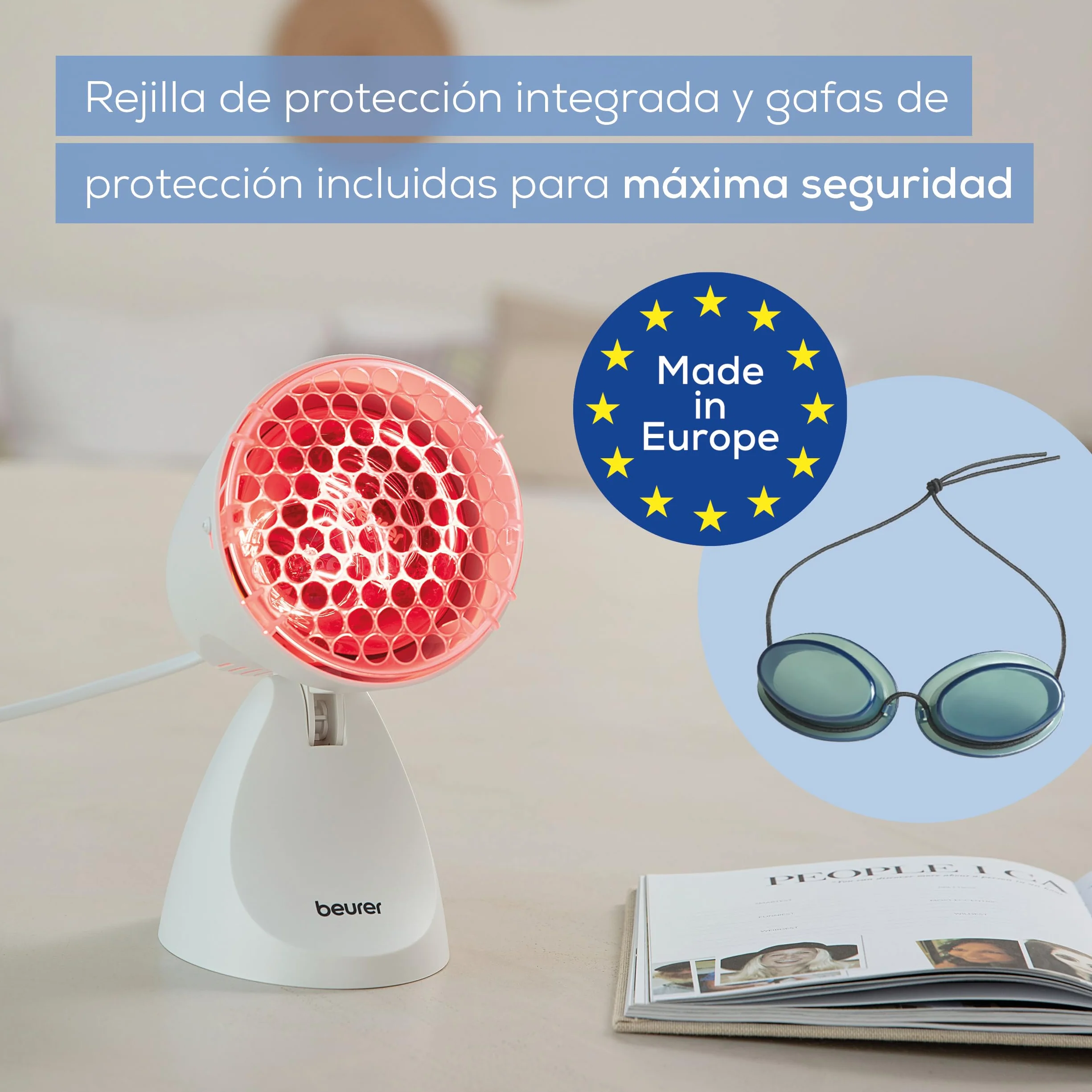 Beurer IL 11 Lámpara de infrarrojos con rejilla protectora, dispositivo médico, 5 niveles de inclinación