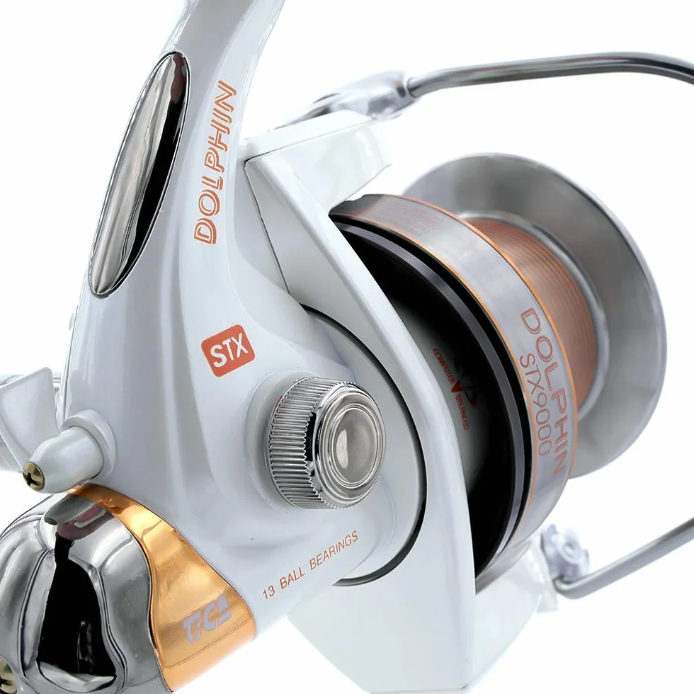 TICA Dolphin 4,1 - Carrete de Pesca, Aluminio, Blanco, Dorado, STX 9000 4.1
