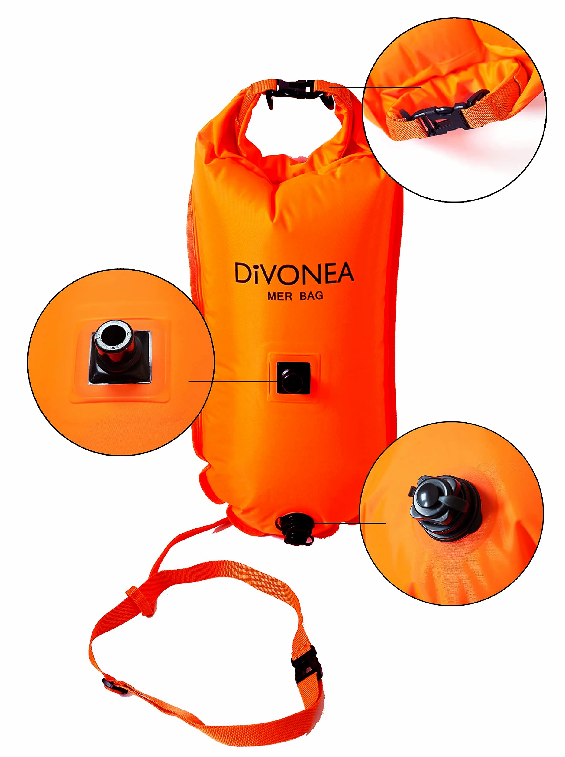 DiVONEA | Boya Buceo + Bolsa Estanca 28L + Flotador Natación - 3 en 1 con Accesorios incluidos