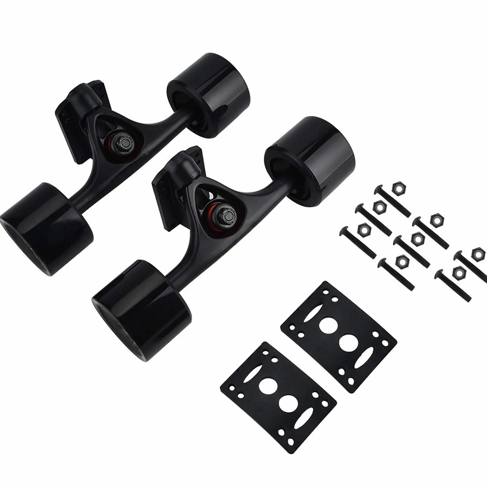 Camión de Longboard Resistente 2 Unidades - Set de Trucks para Monopatín con Ruedas Negras y Eje Negro, Ideal para Patineta Eléctrica o Convencional, Alta Durabilidad, Fuerza y Estabilidad en