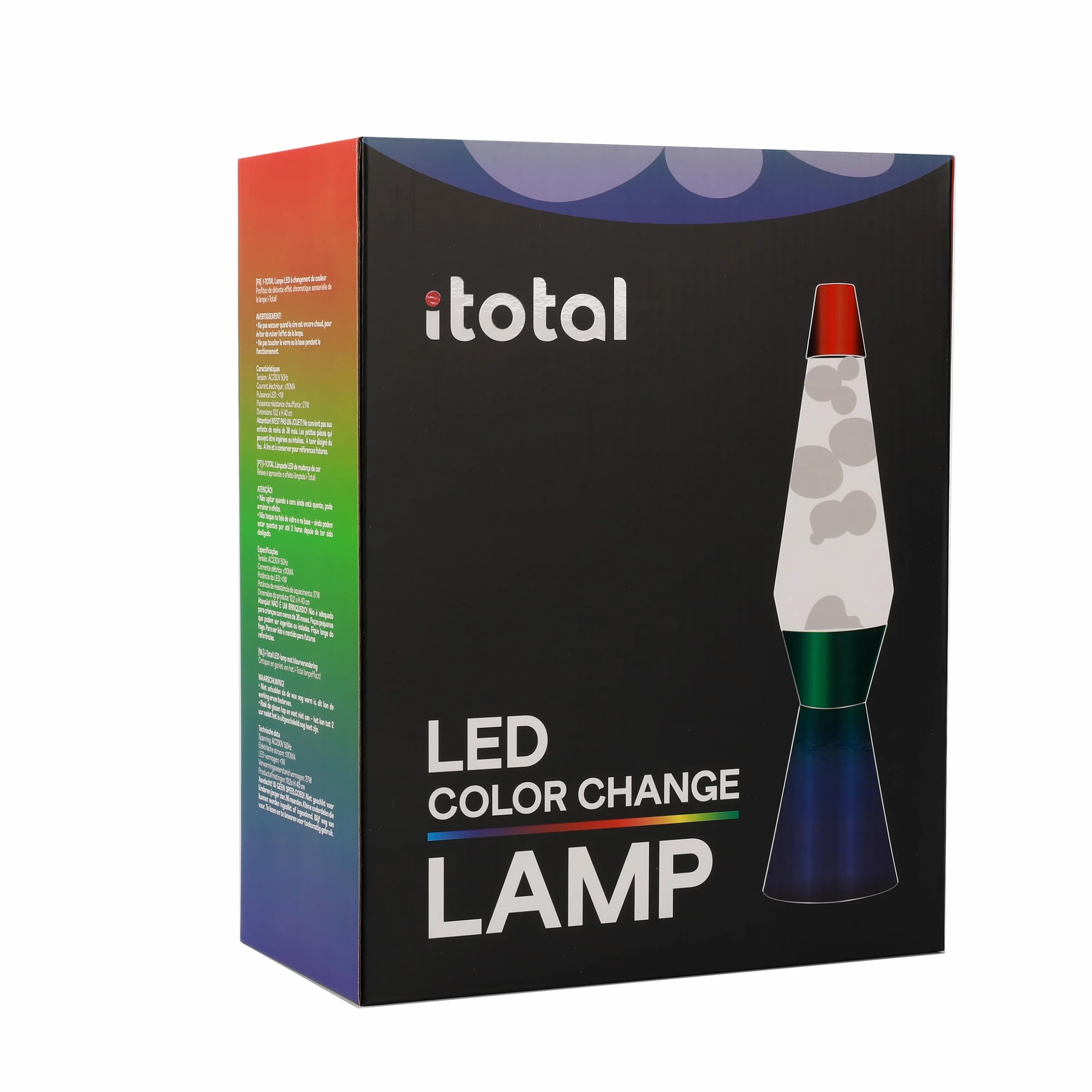Lámpara de lava LED con calentador de cera, base arcoíris cambia de color 36cm