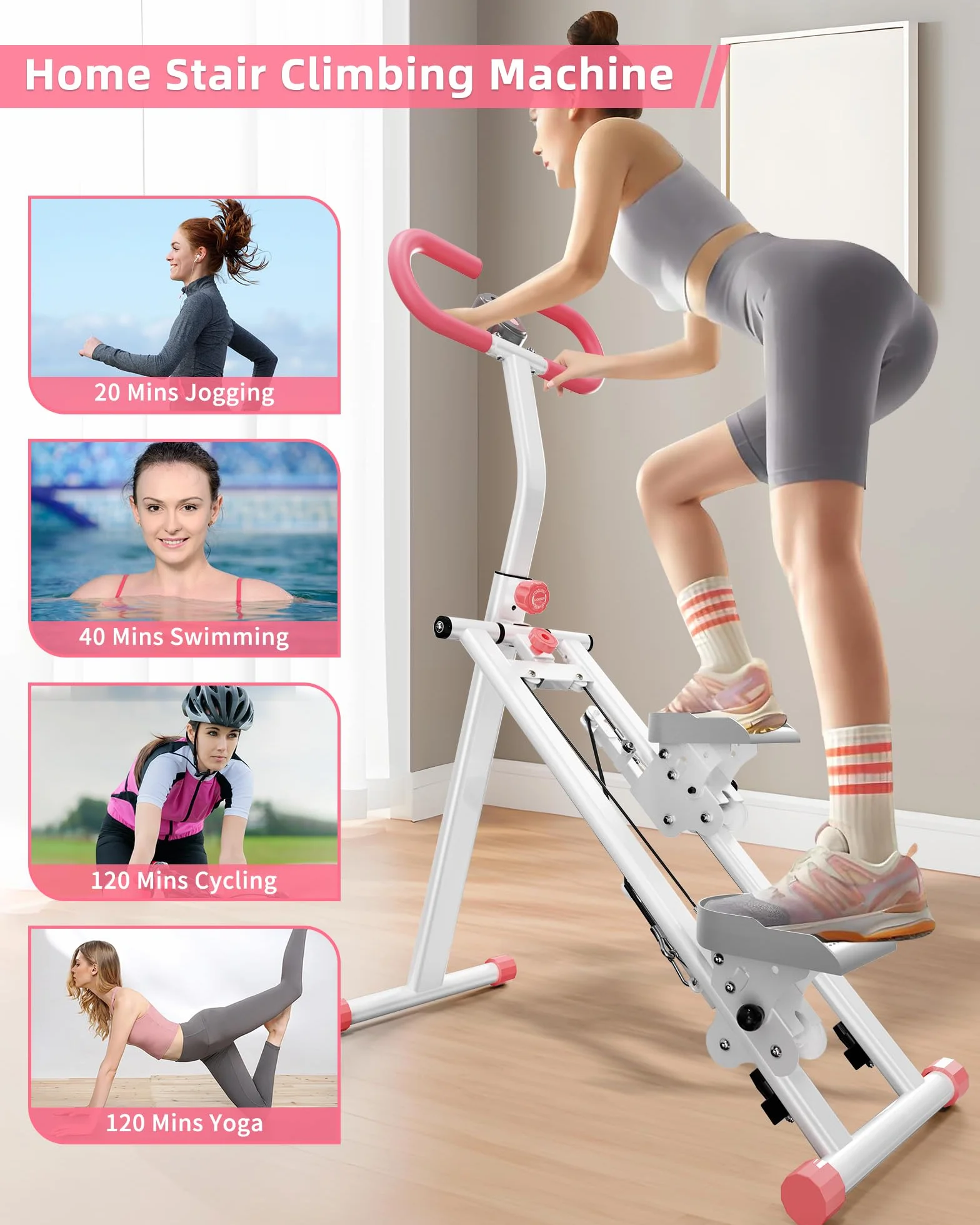 Stepper, Máquina de Step para Casa, Escaladora Vertical con Manillar para Entrenamiento de Cuerpo Completo, Máquina de Subir Escaleras con Estructura Estable y 3 Alturas Ajustables