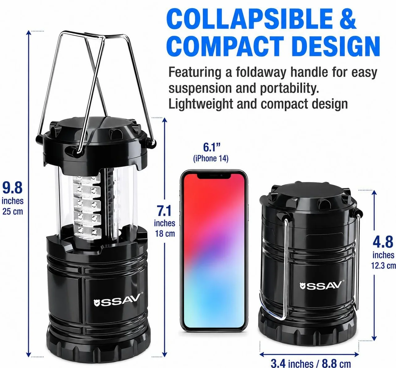SSAV Paquete de 2 faroles LED de camping, linternas de emergencia para cortes de energía y preparación para huracanes, luces de supervivencia portátiles plegables para camping, tormentas y emergencias