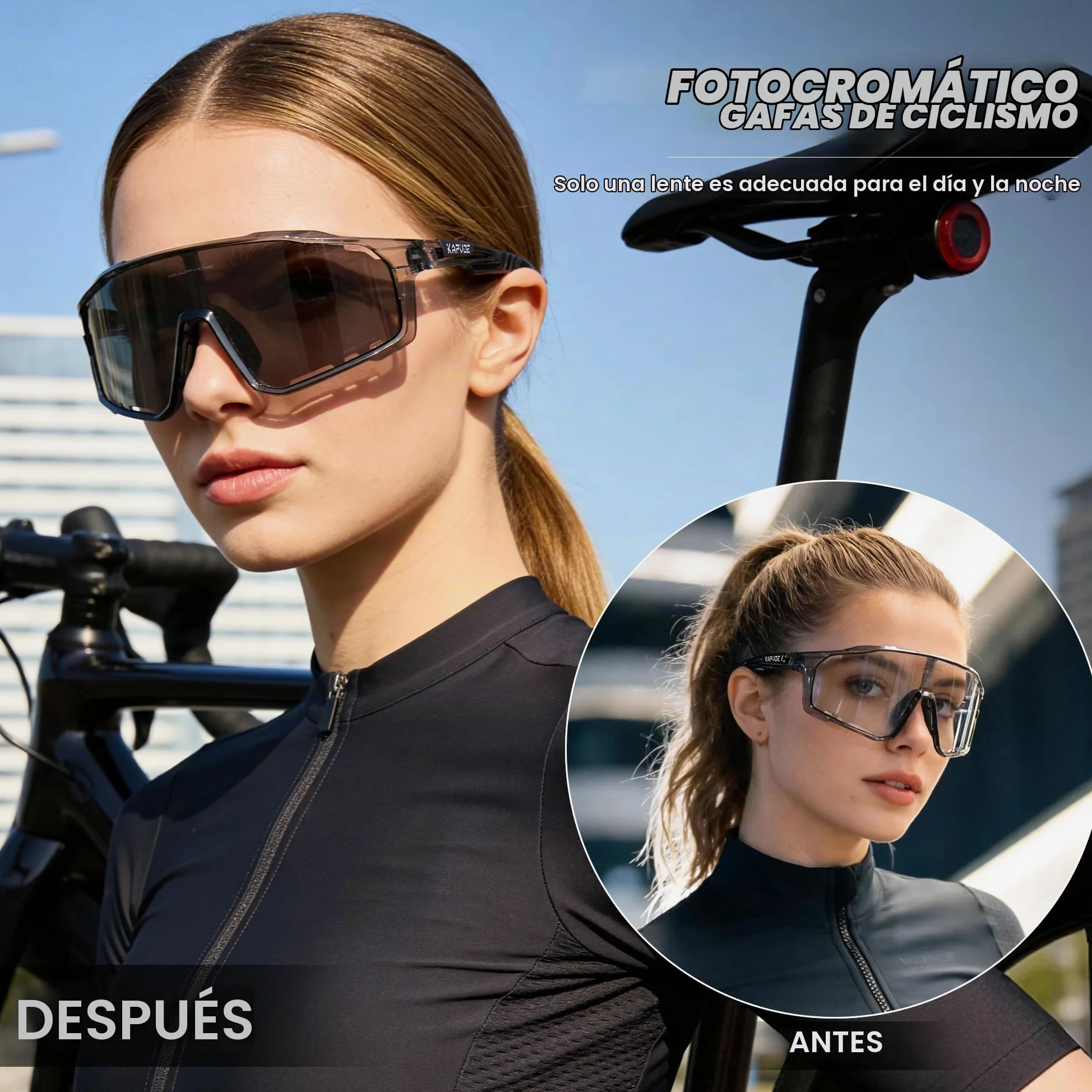 KAPVOE Gafas de Ciclismo Hombre Mujer K76 | Montura TR90, almohadilla nasal ajustable para ciclismo.