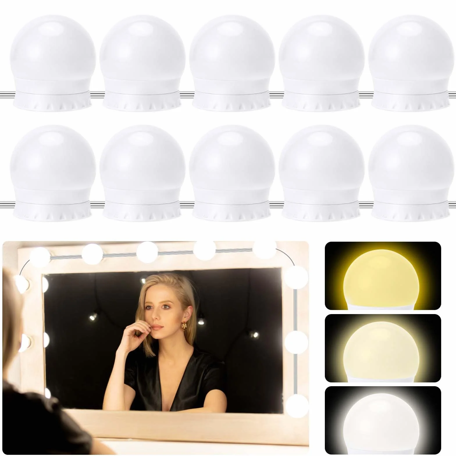 Auauraintt LED para espejo luces Hollywood regulables 3 colores lámpara de maquillaje ropa vestidor baño