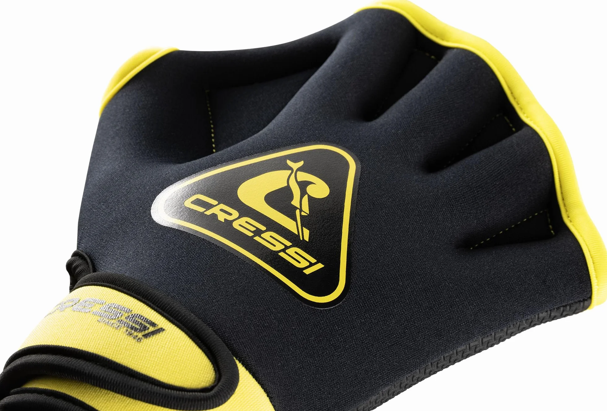 CRESSI Aqua Boost Swim Gloves Black/Yellow - Guantes Palmeados Unisex Neopreno Ultraspan Negro/Amarillo con Correa, para Natación, Entrenamiento Brazos, Espalda y Hombros, Aquafitness, Aquagym