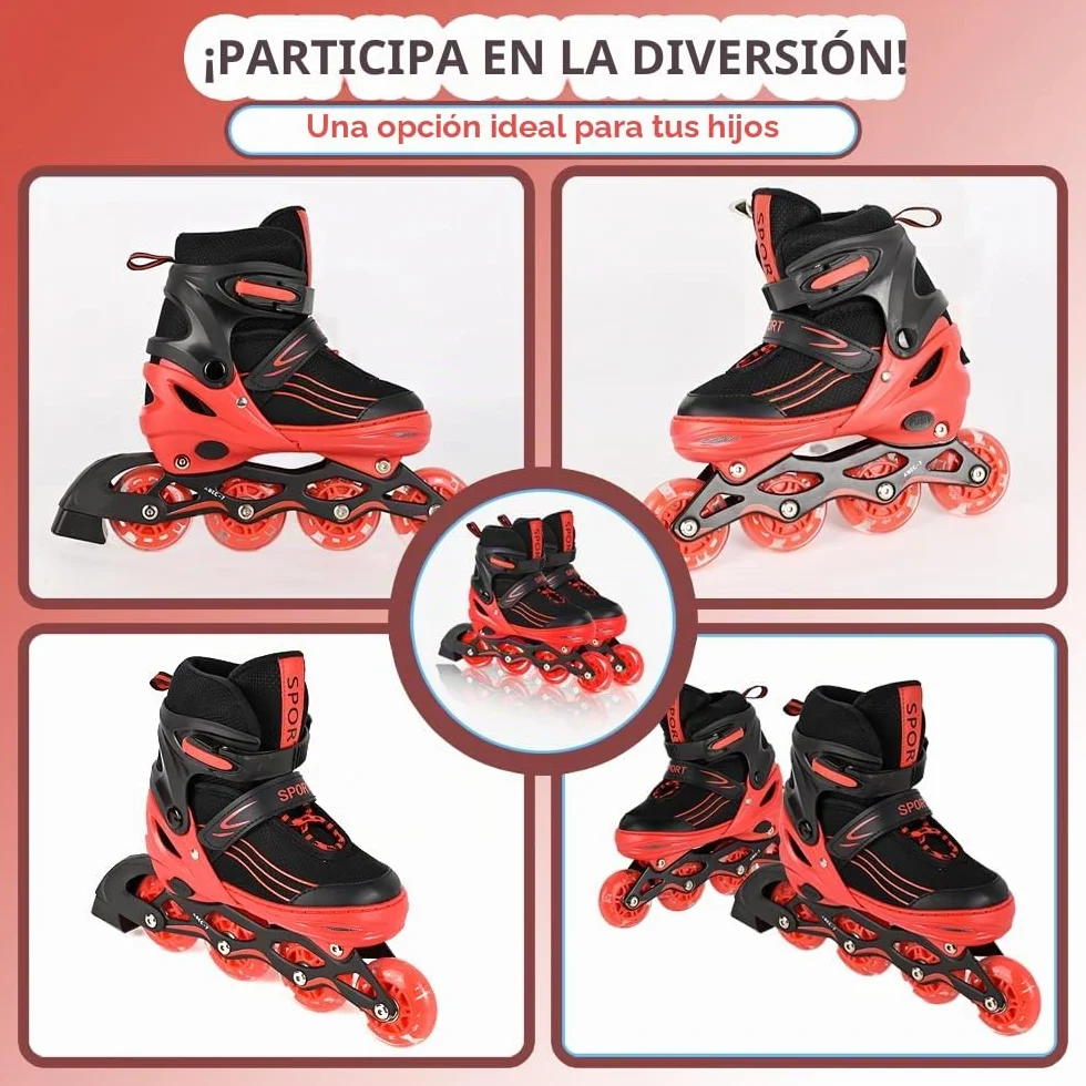Patines en línea Ajustables para niños y adultos Interior Exterior Rojo