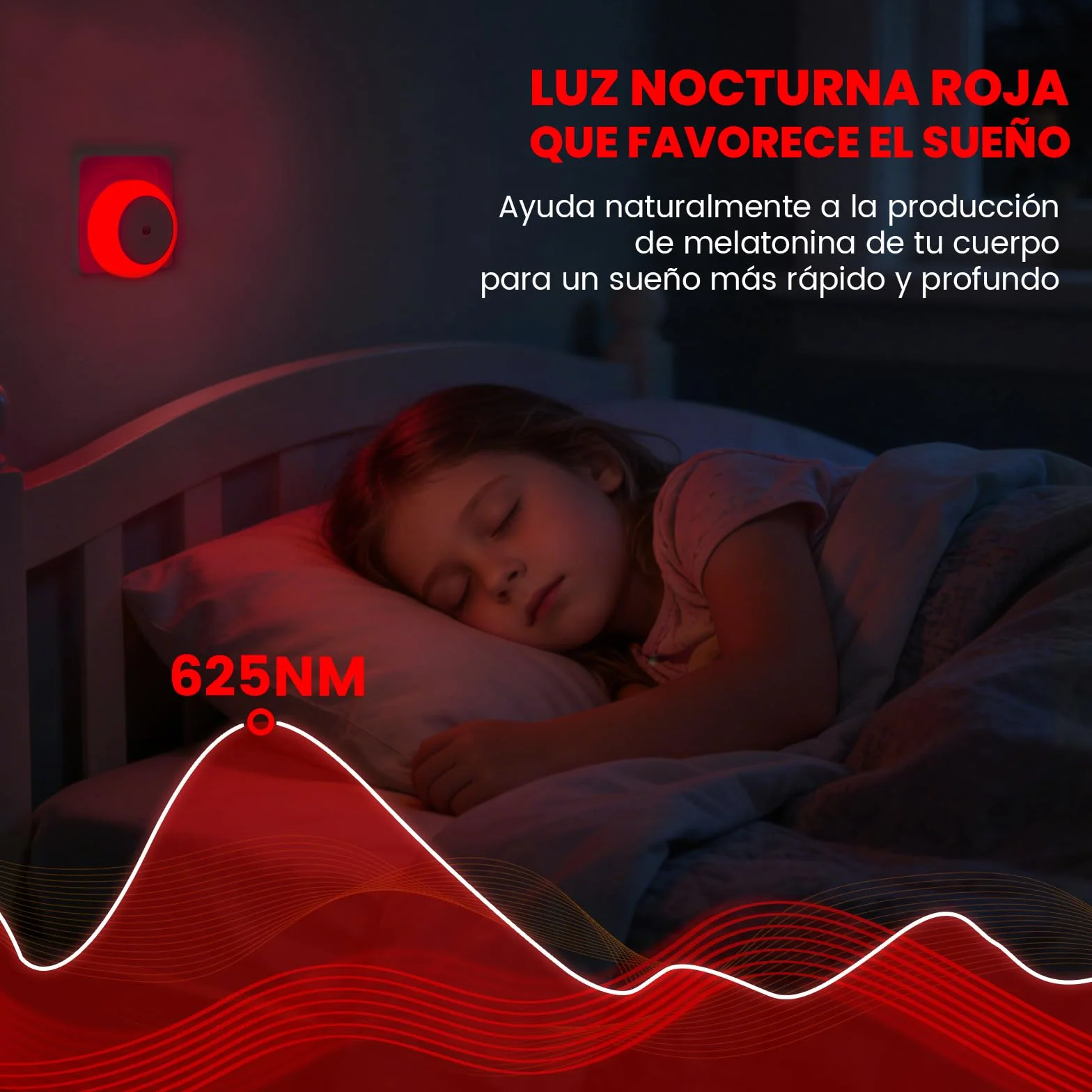 625nm Luz Roja Nocturna Enchufe Bebé con Sensor Crepúsculo Auto On/Off Pack of 2