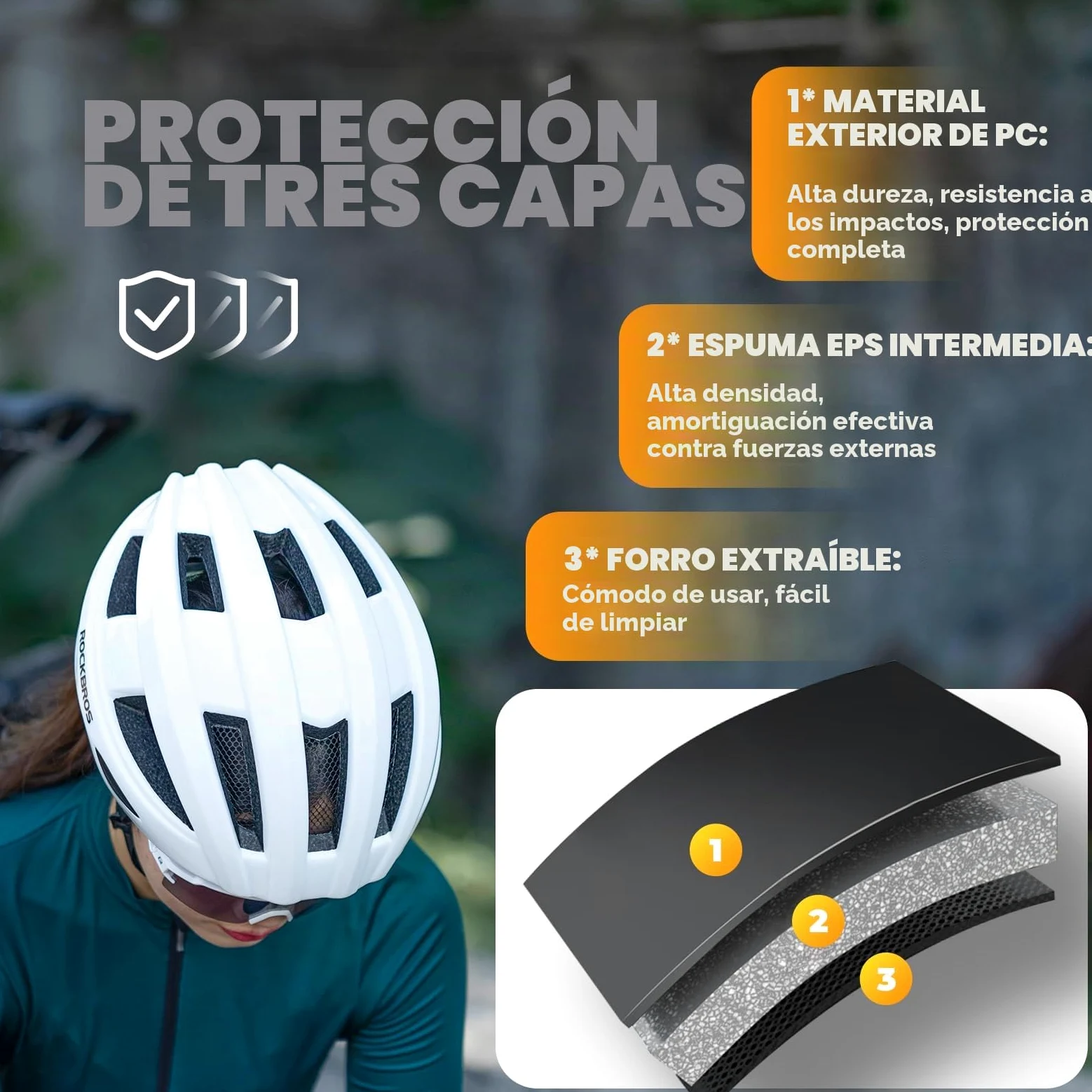 ROCKBROS Casco de Bicicleta con Luz LED para Hombre Mujer, 55-60 cm | 3 Modos de Luz, Transpirable, Ajustable y con Forro Desmontable para Ciclismo de Carretera y MTB