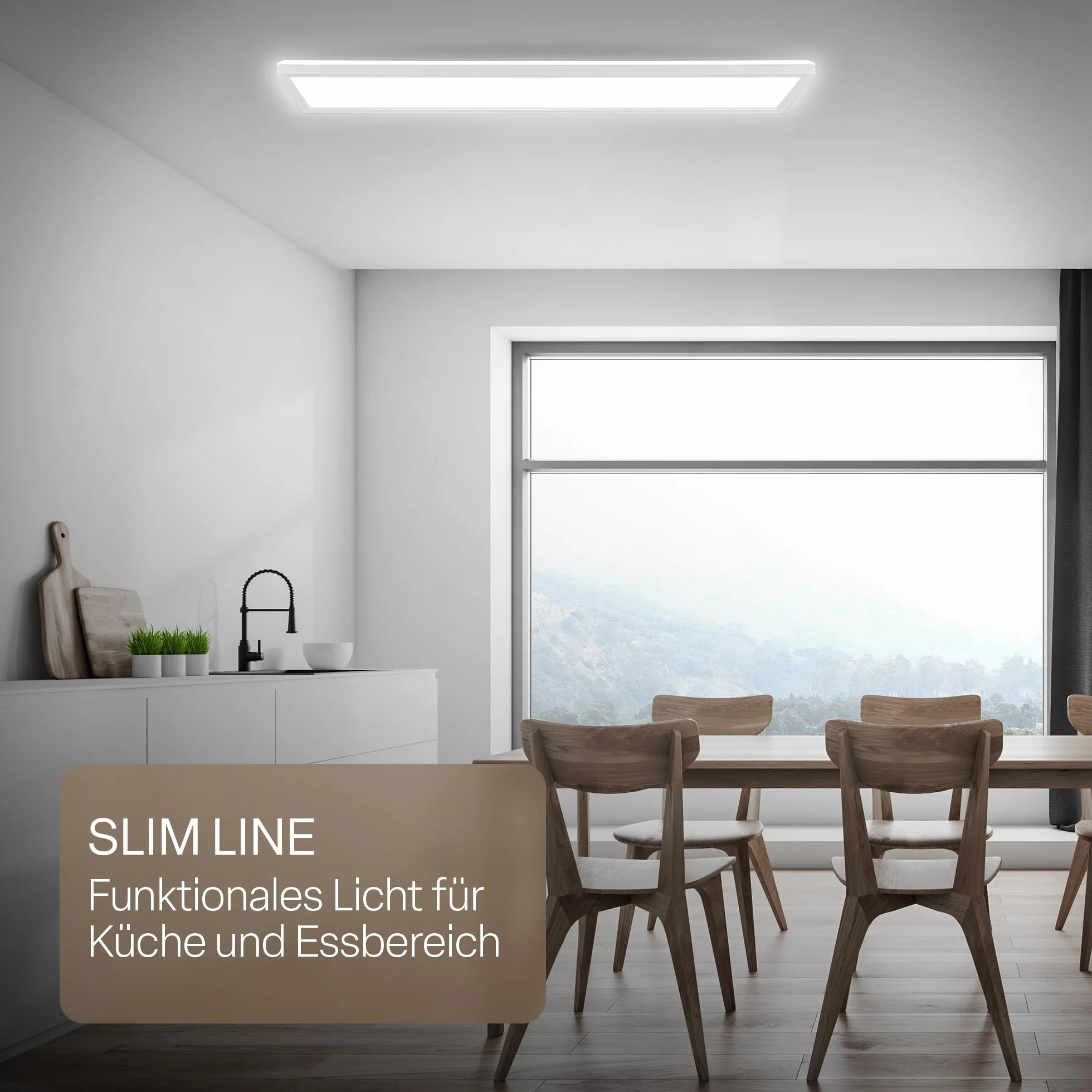 B.K.Licht Lámpara LED de techo plana luz blanca neutra IP44 98x20x3 cm blanca