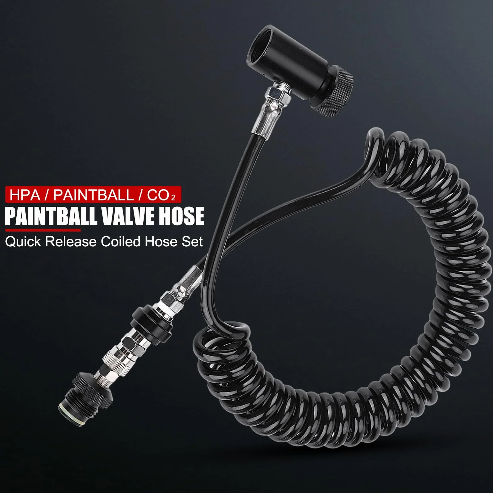 Kit de línea remota, Marcador de Paintball Válvula de conexión de Cilindro de Bobina remota Manguera de Paintball Manguera corrugada con válvula de Encendido/Apagado Remoto