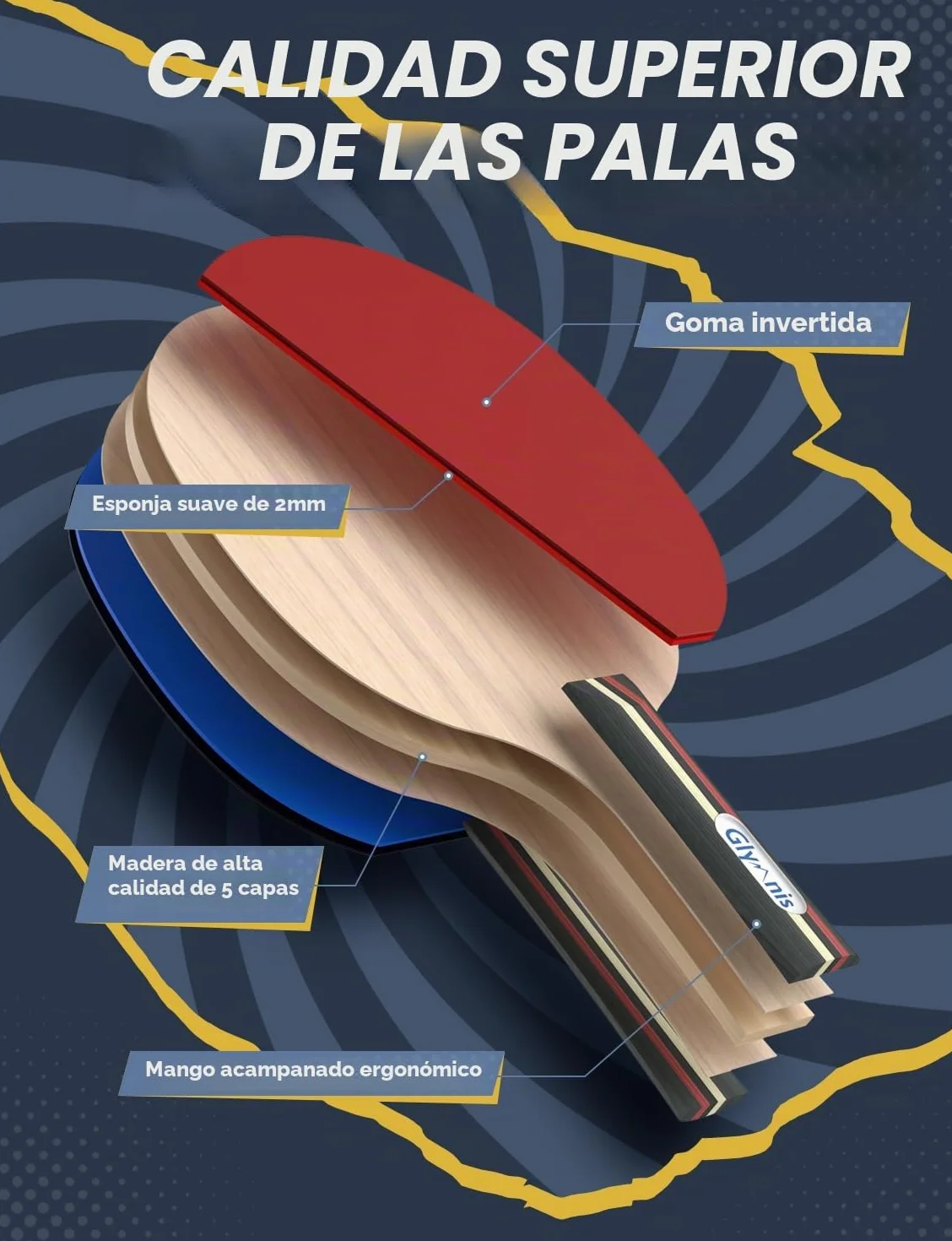 Glymnis Juego de Tenis de Mesa portátil con Red retráctil, Bates y Pelotas de Ping Pong de 3 Estrellas, Bolsa de Almacenamiento, Kit Todo en uno Premium