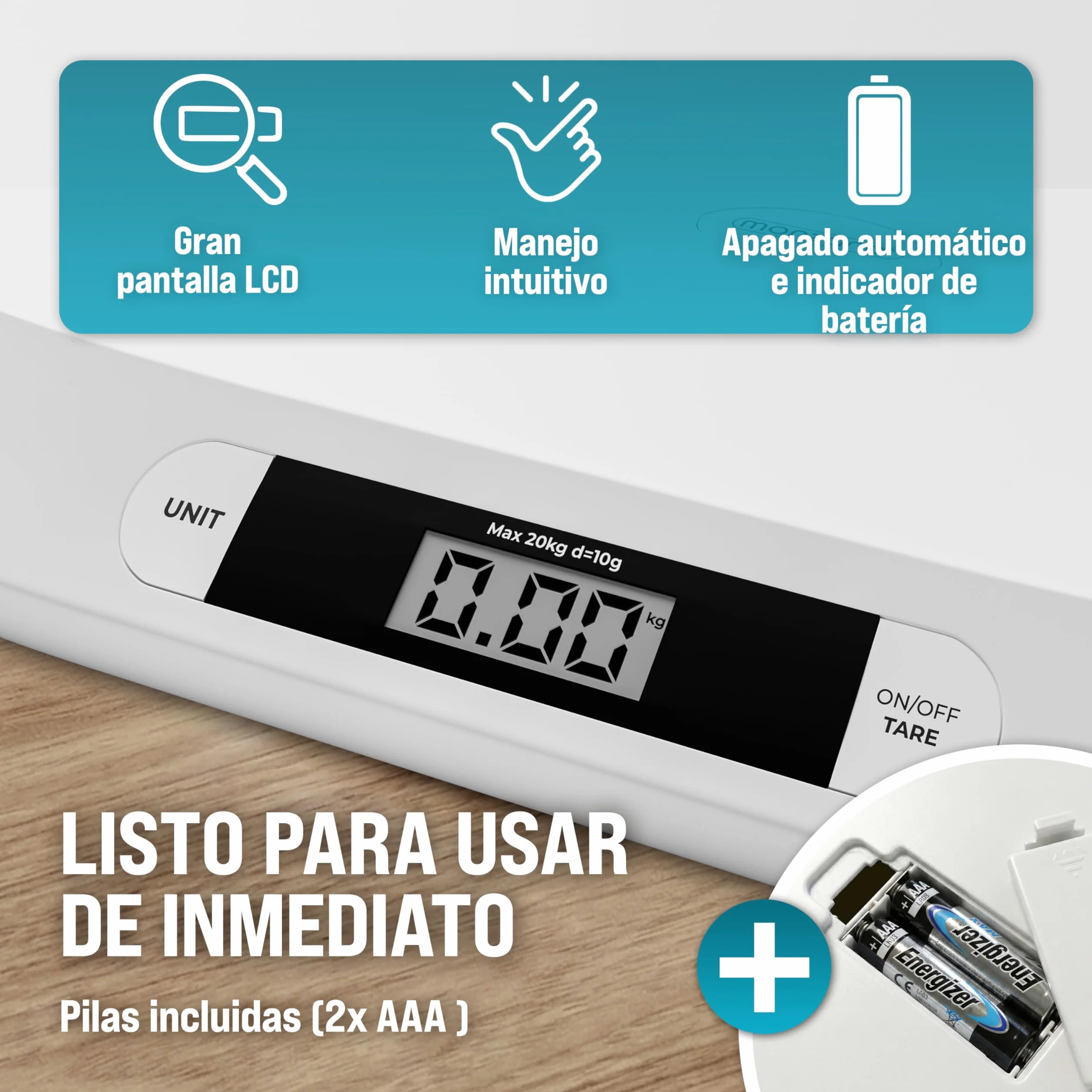 MONZANA Báscula Bebé Digital 20Kg Pantalla LED Apagado Automático Tara Retención Recién Nacidos Mascotas