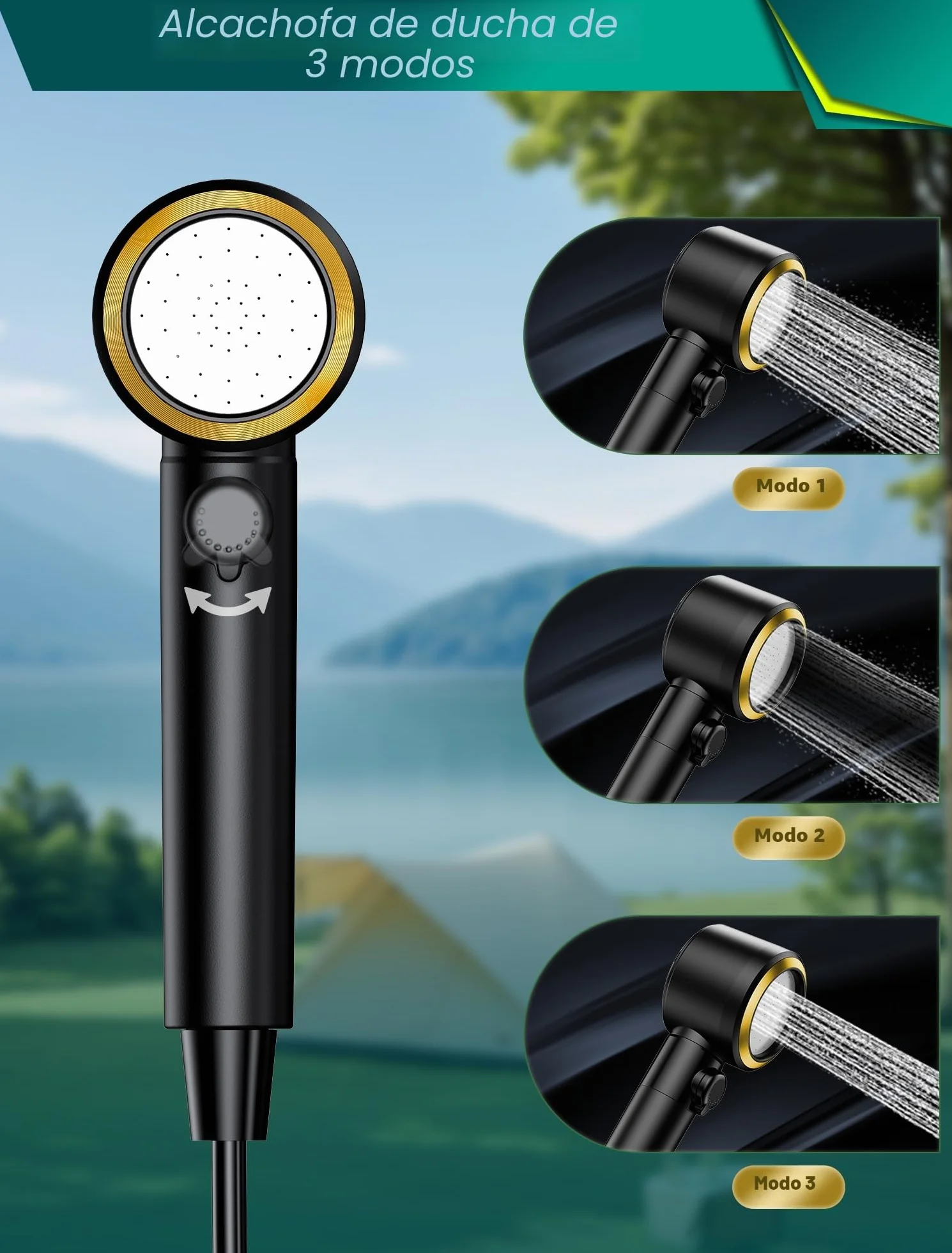 Rsaoty Duchas de Acampada, Ducha Portatil Camping Bateria 8000mAh, Ducha de Camping Portátil con Bomba e Manguera de Ducha de 2m, para Camping, Limpieza de Mascotas, Jardín, Lavado de Coches