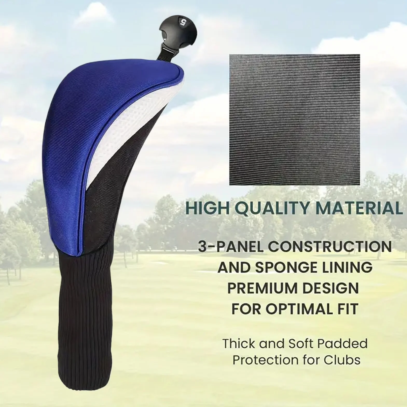 Fundas para Cabezal de Golf - Juego Protector de Malla 3 Piezas - Fundas para Driver De Cuello Largo - para Hombres Mujeres Y Aficionados Al Campo De Práctica De Golf
