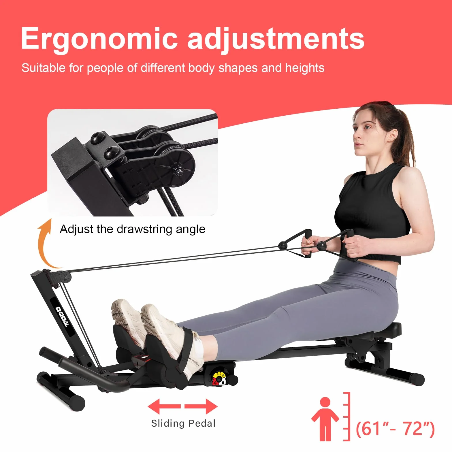 TODO 3 en 1 Maquina de Remo para Casa, Multifuncional Máquina Remo con 2 Intensidades Regulable, AB Maquina Abdominales Remo Fitness Silenciosa para Uso Doméstico, Máxima 120KG