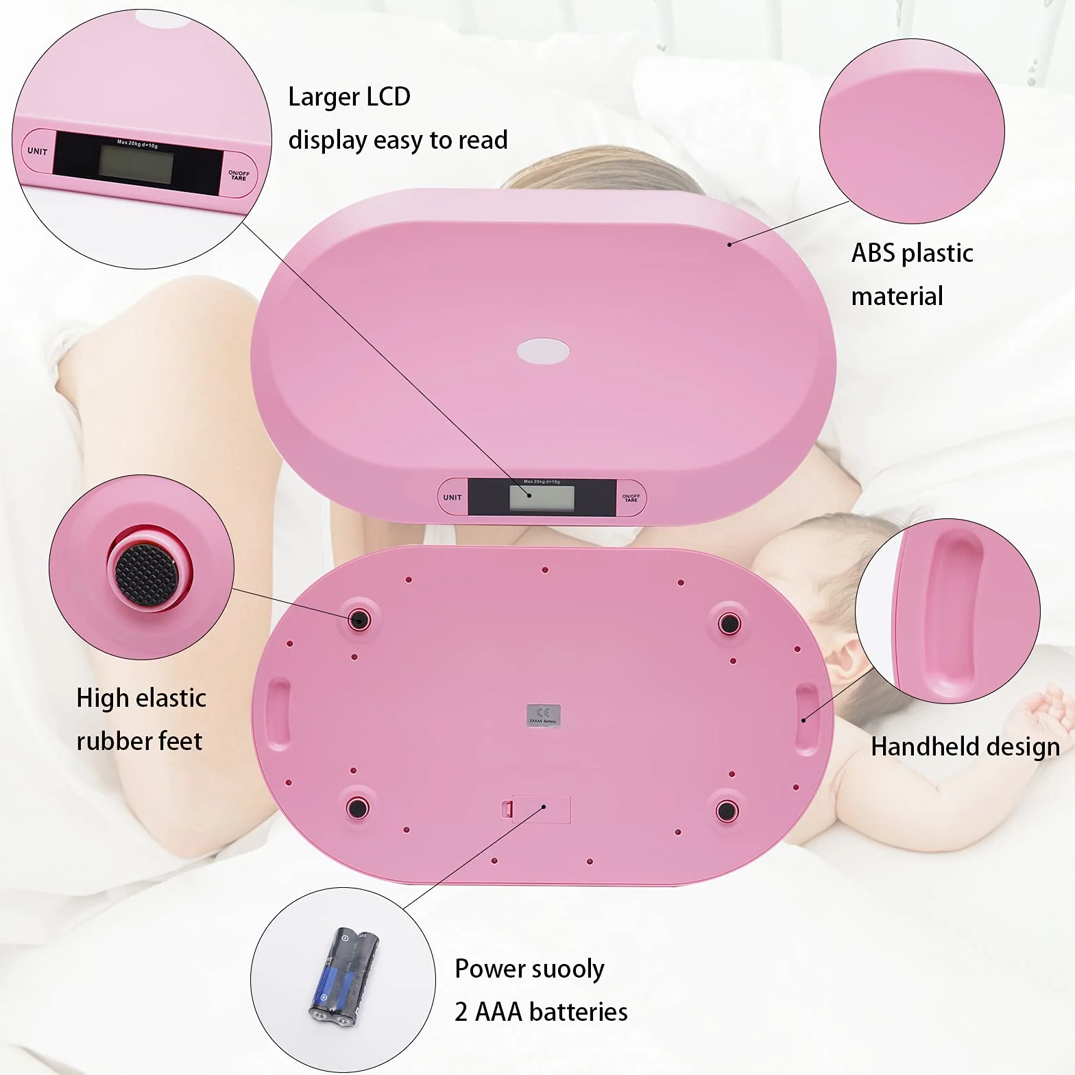 Báscula digital para bebé 20 kg pantalla LCD rosa pesa animales multiusos