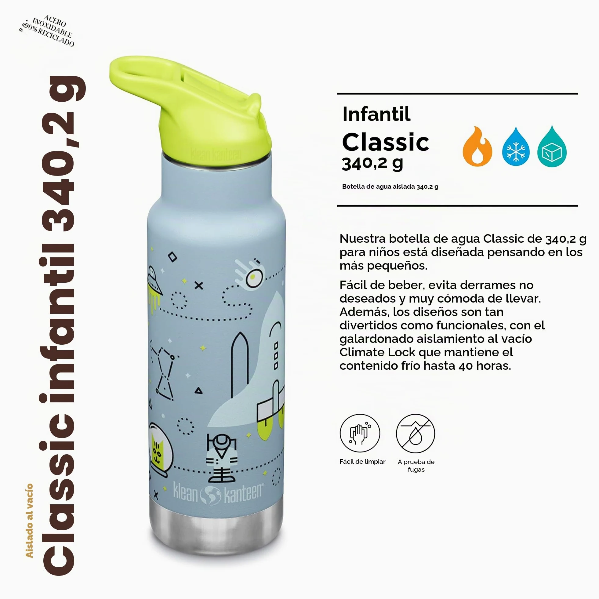 Klean Kanteen Termo para niños, 355 ml, acero inoxidable, tapa deportiva con pajita, color azul y verde